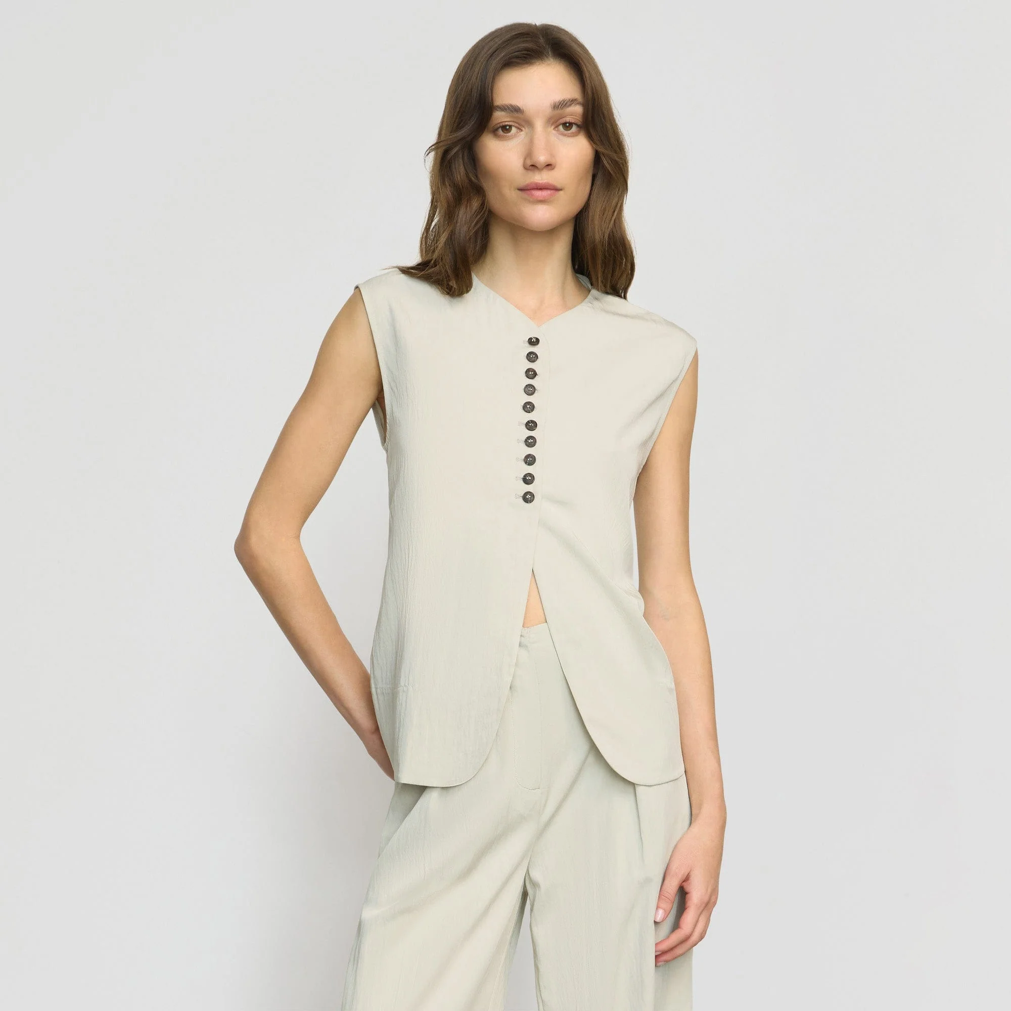 Zhou Tie-Back Button Vest