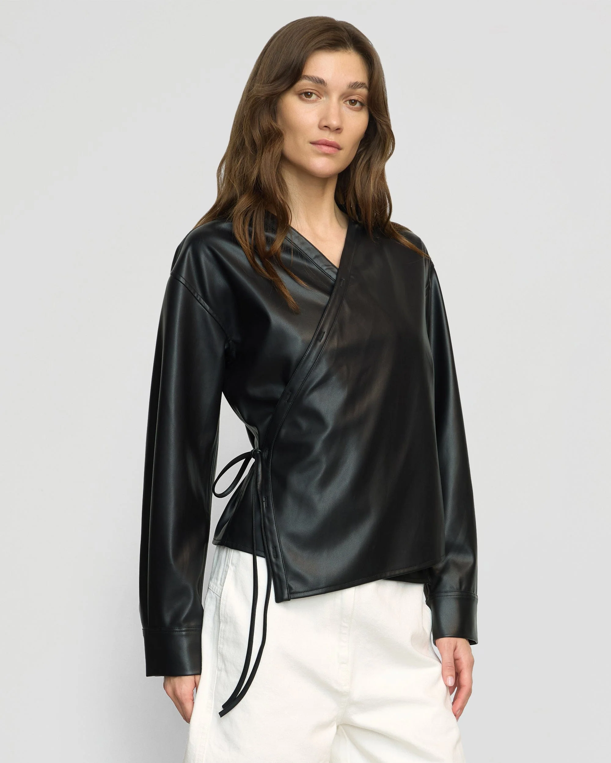 Sarit Vegan Leather Wrap Top