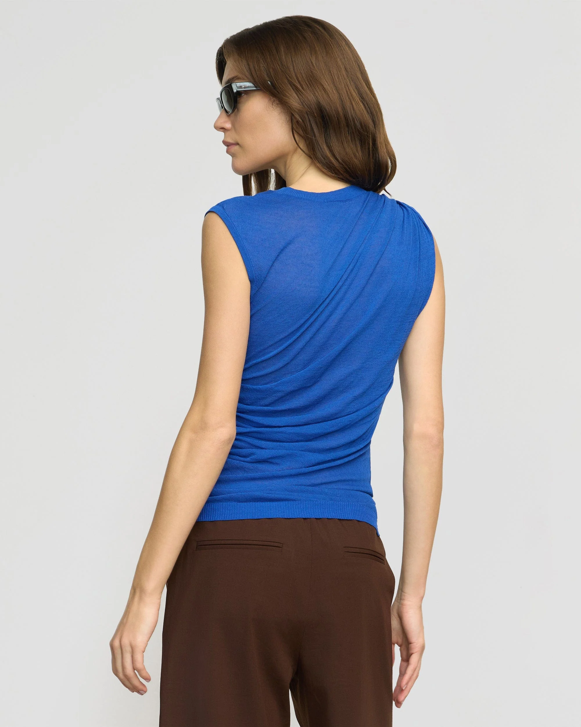 Mikey Semi-Sheer Asymmetric-Ruched Top