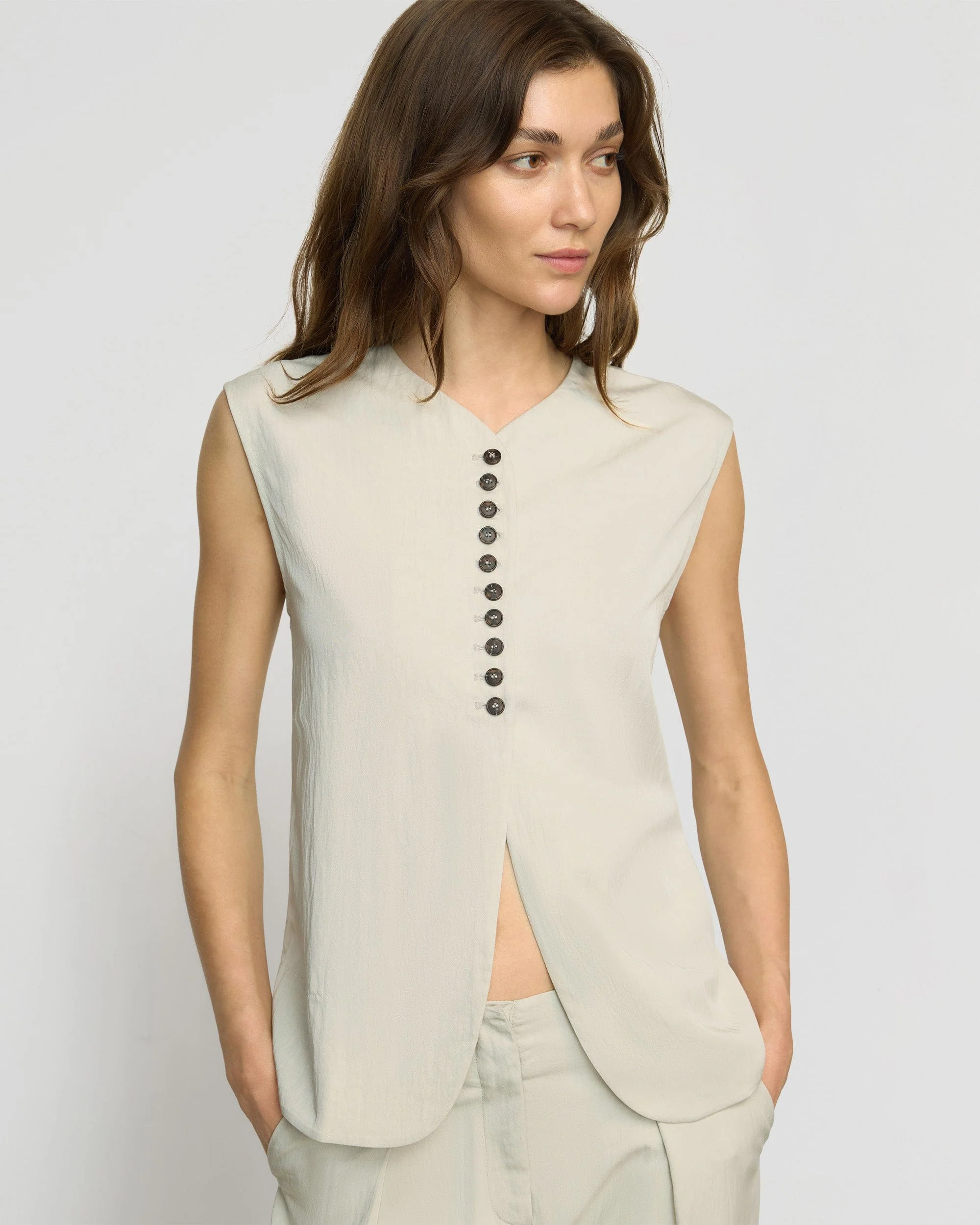 Zhou Tie-Back Button Vest