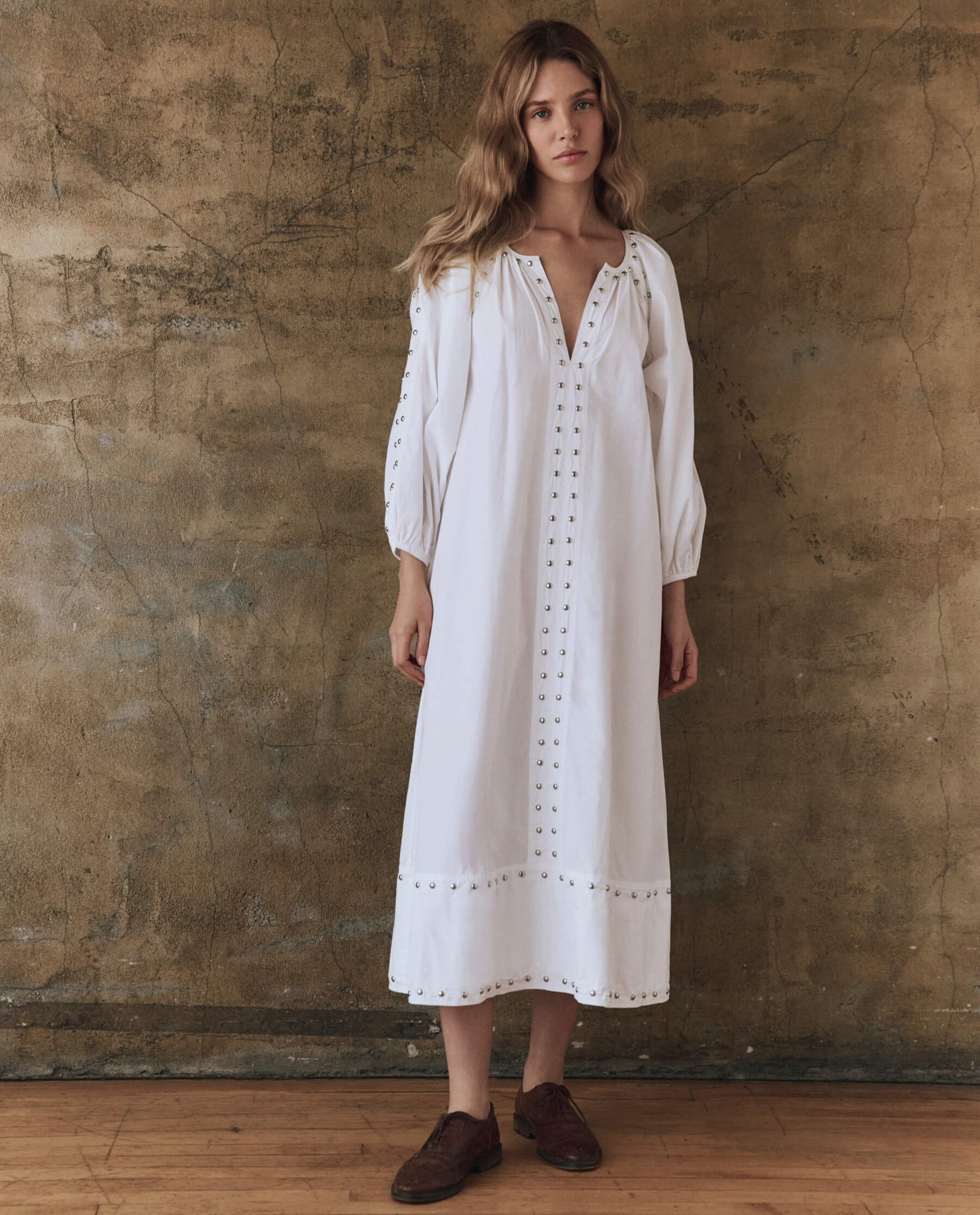 The Bodega Dress with Studs. -- White