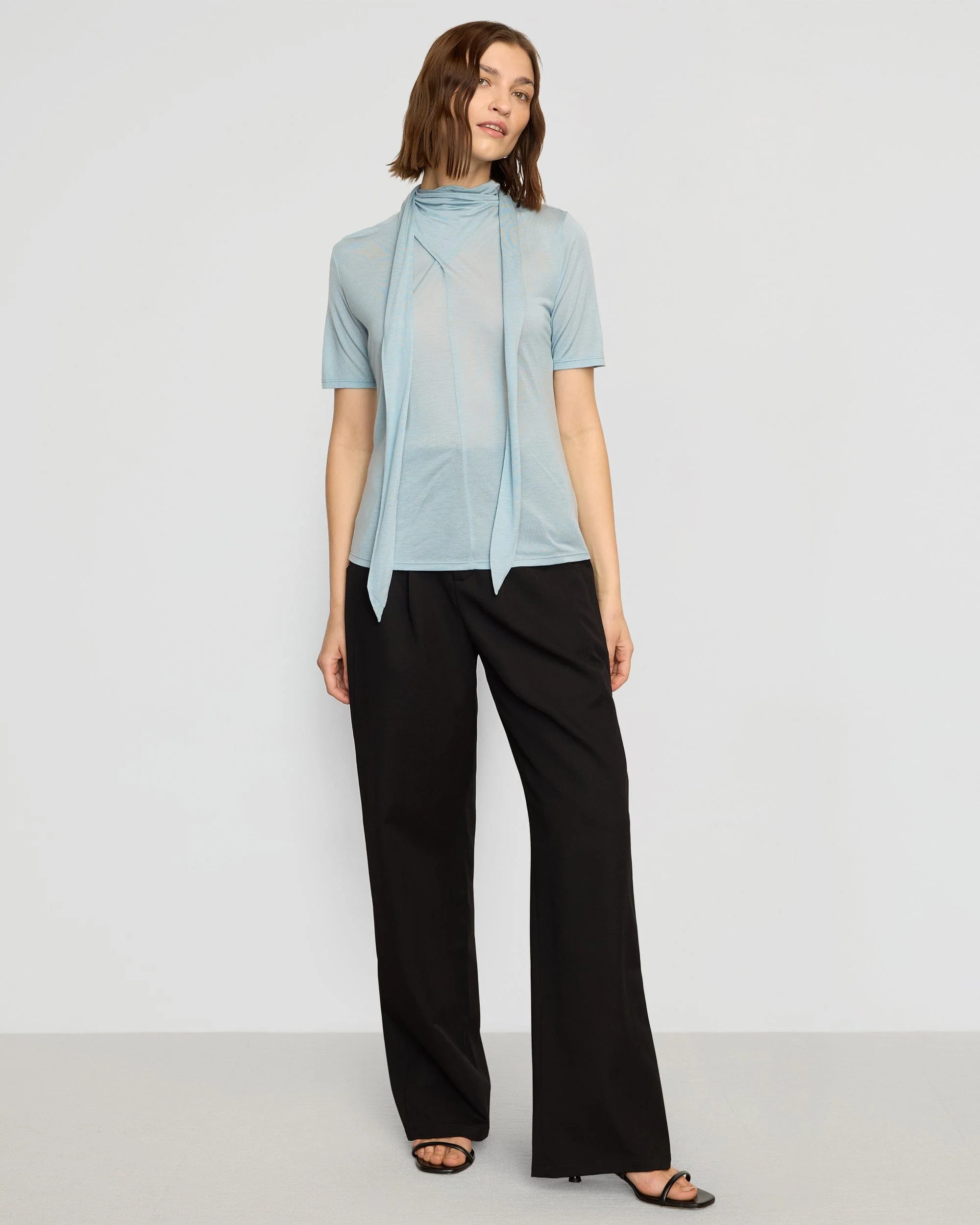 Lucine Scarf-Neck Semi-Sheer Tencel Tee