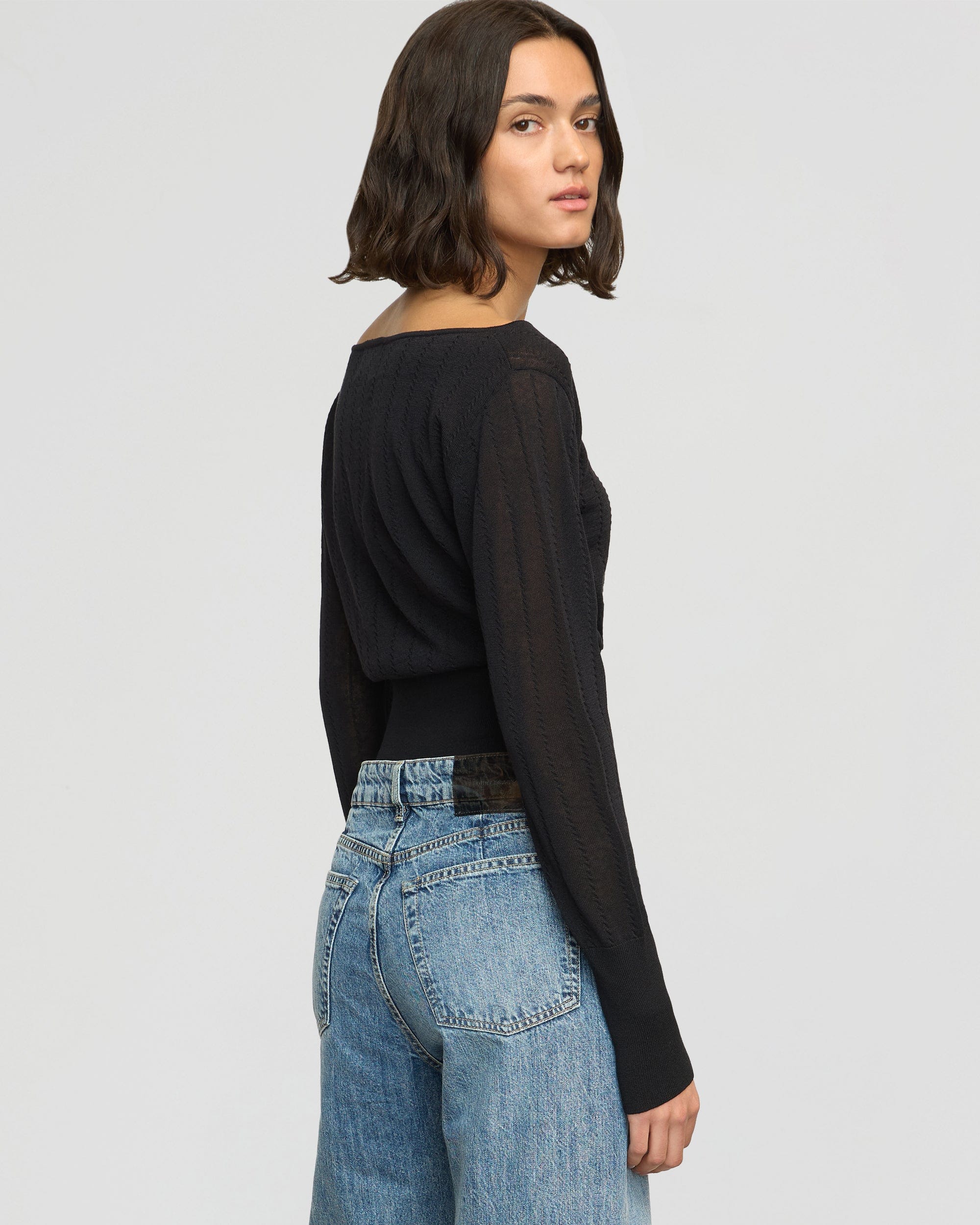 Chava Semi-Sheer Button Knit Top