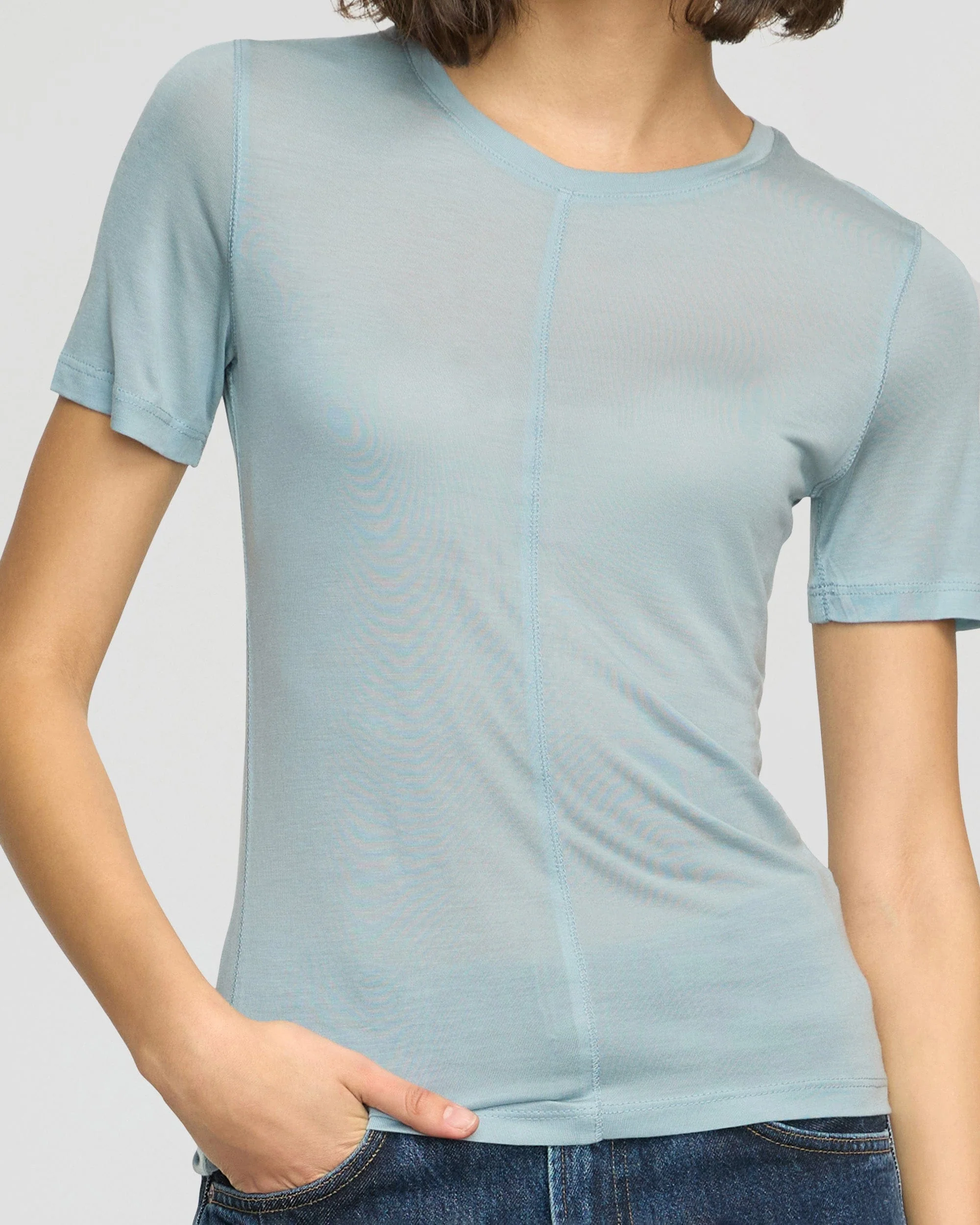 Thea Semi-Sheer Tencel Crew-Neck Tee