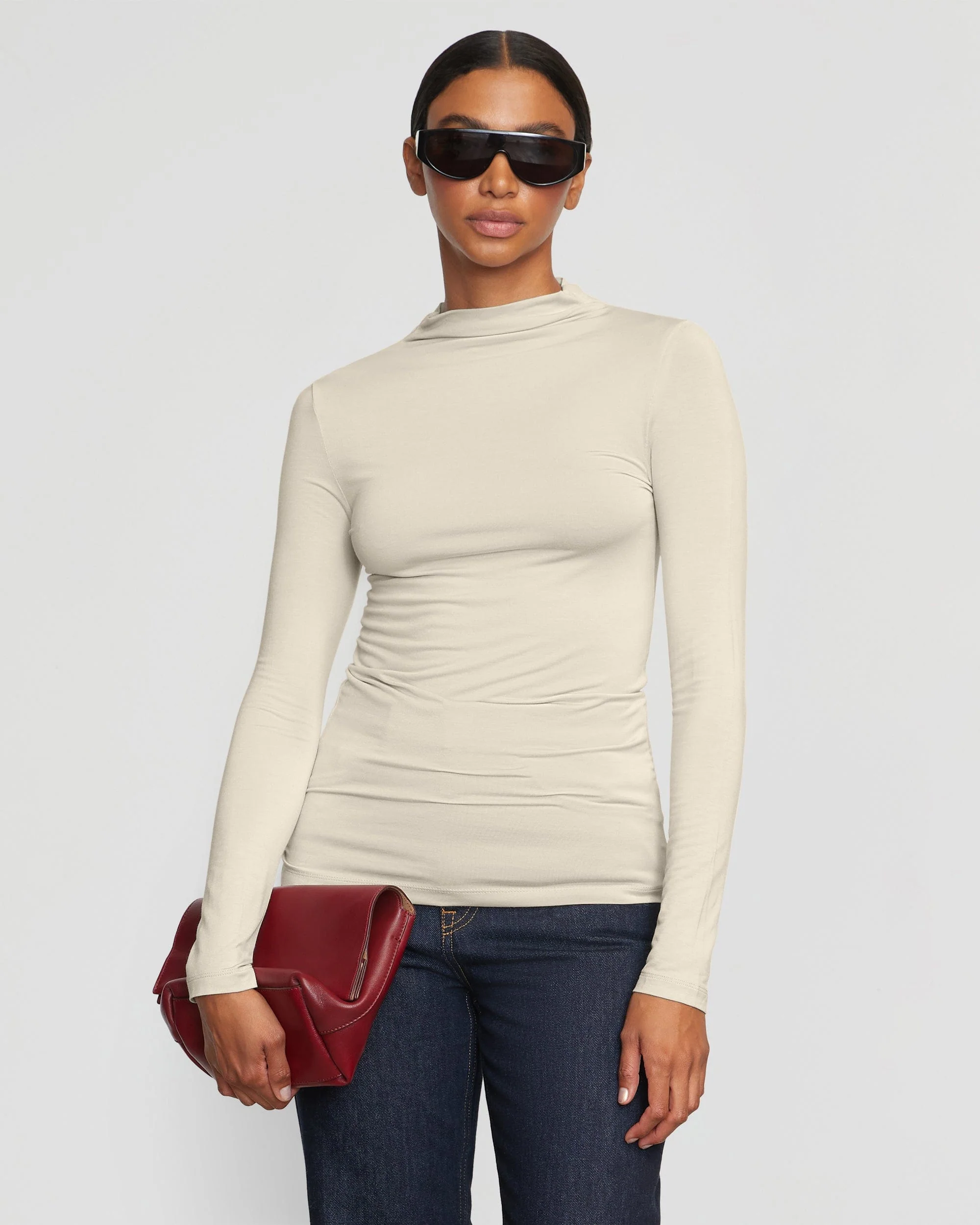 Ava Mock-Neck Long-Sleeve Tee