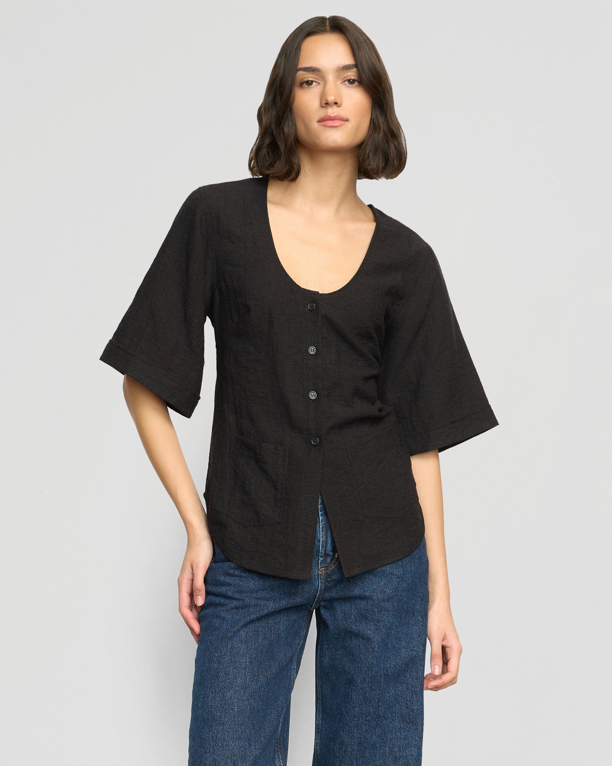 Katniss Pocket Tulip-Hem Blouse