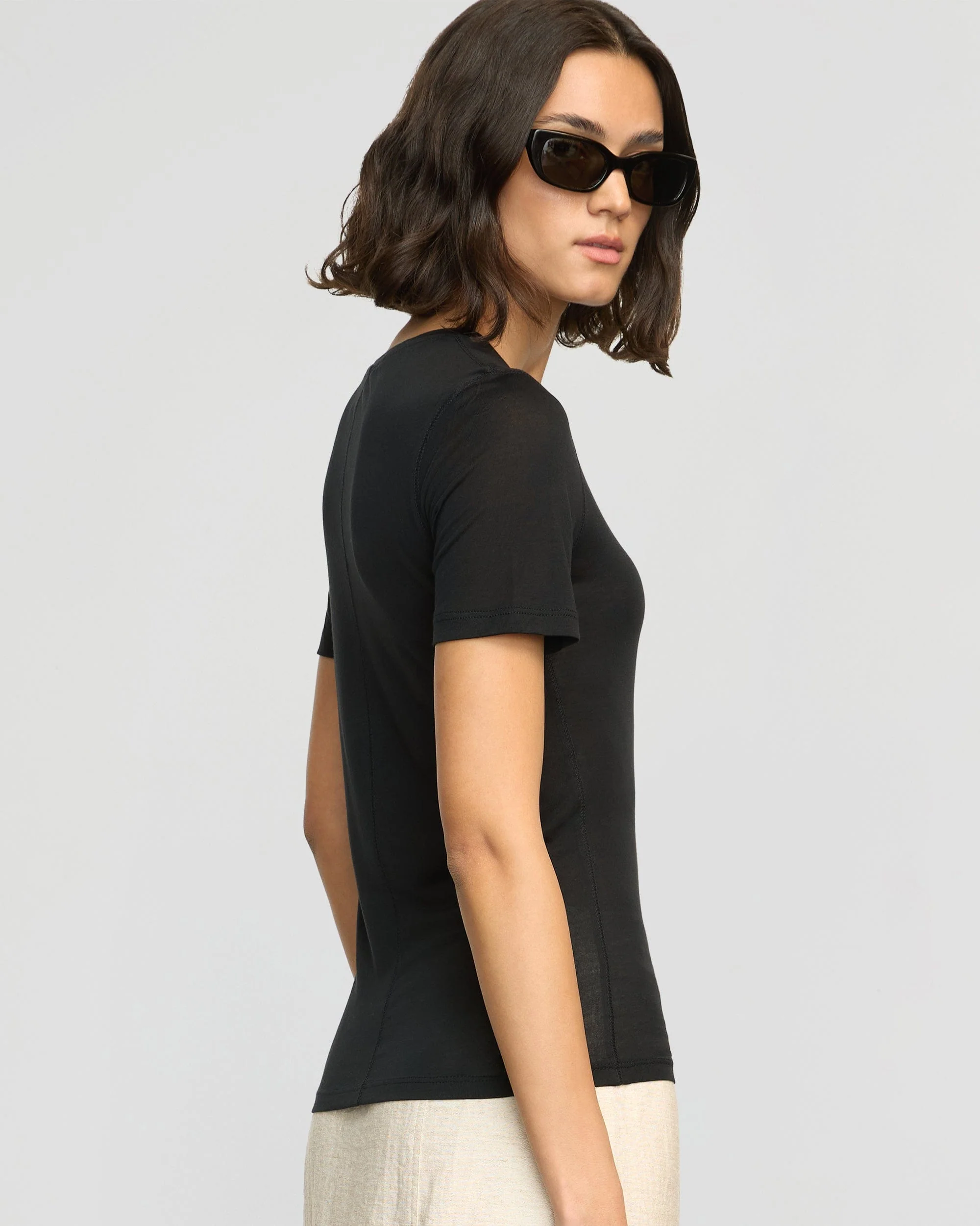 Thea Semi-Sheer Tencel Crew-Neck Tee