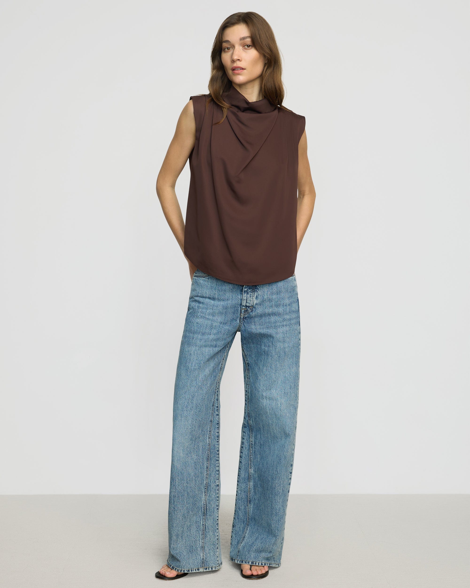 Allegra Gathered-Neck Sleeveless Blouse