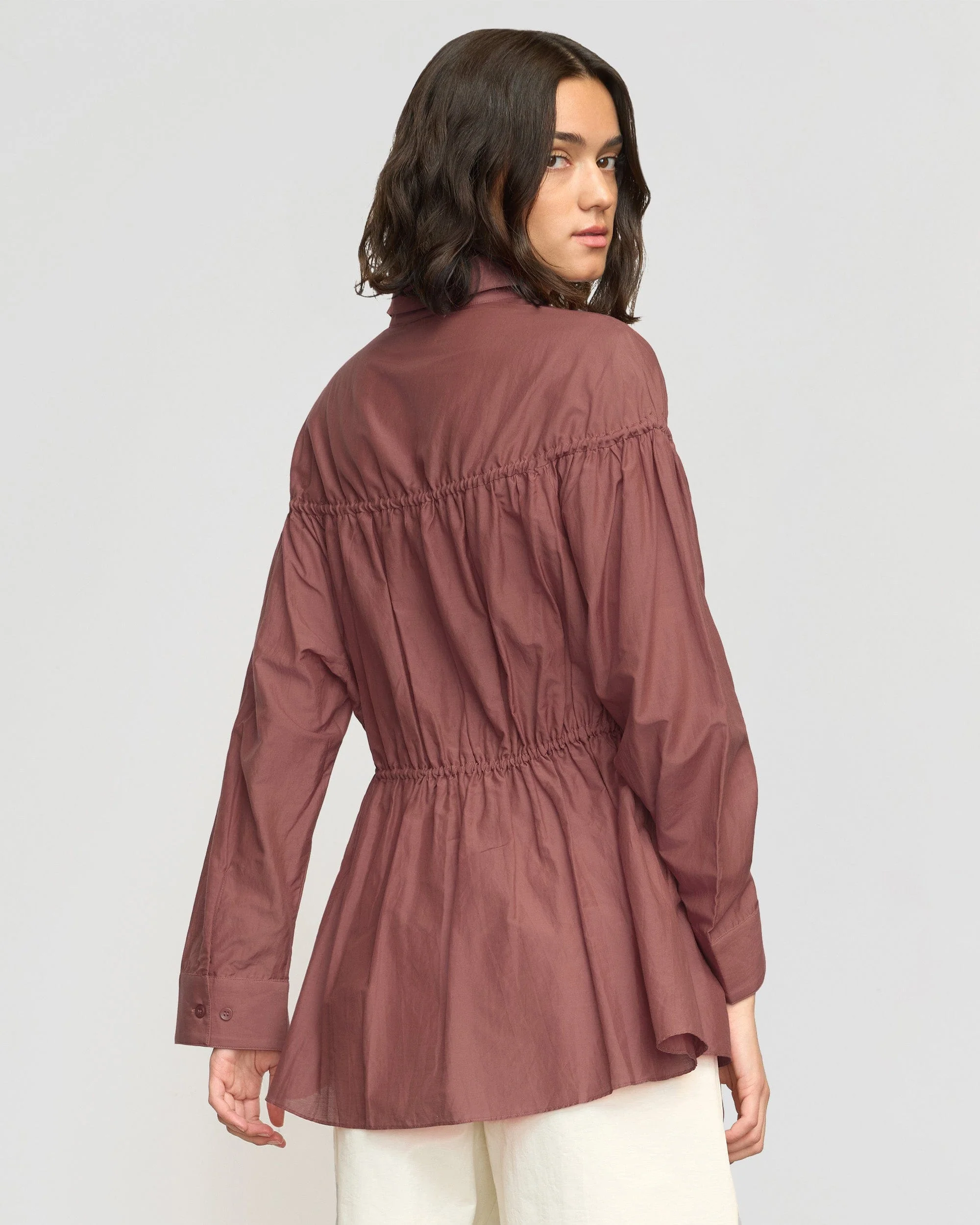 Kia Tie-Front Cotton-Silk Tunic Blouse