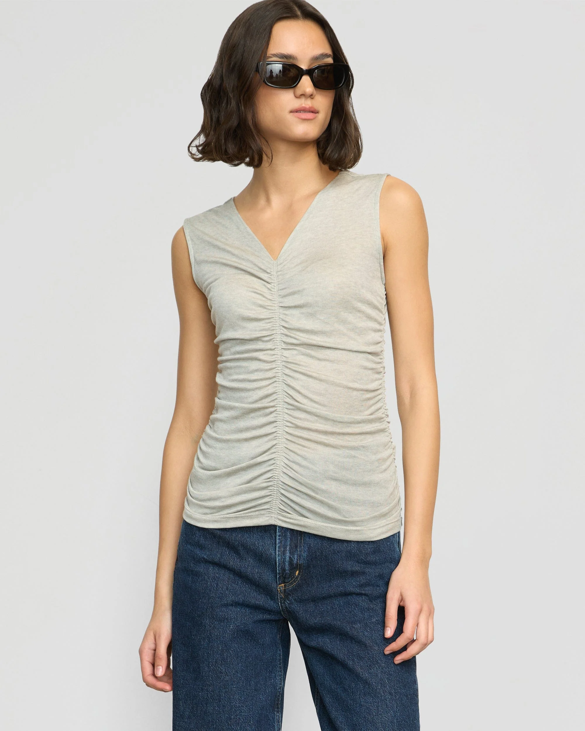 Saleha Ruched-Front Sleeveless Tank