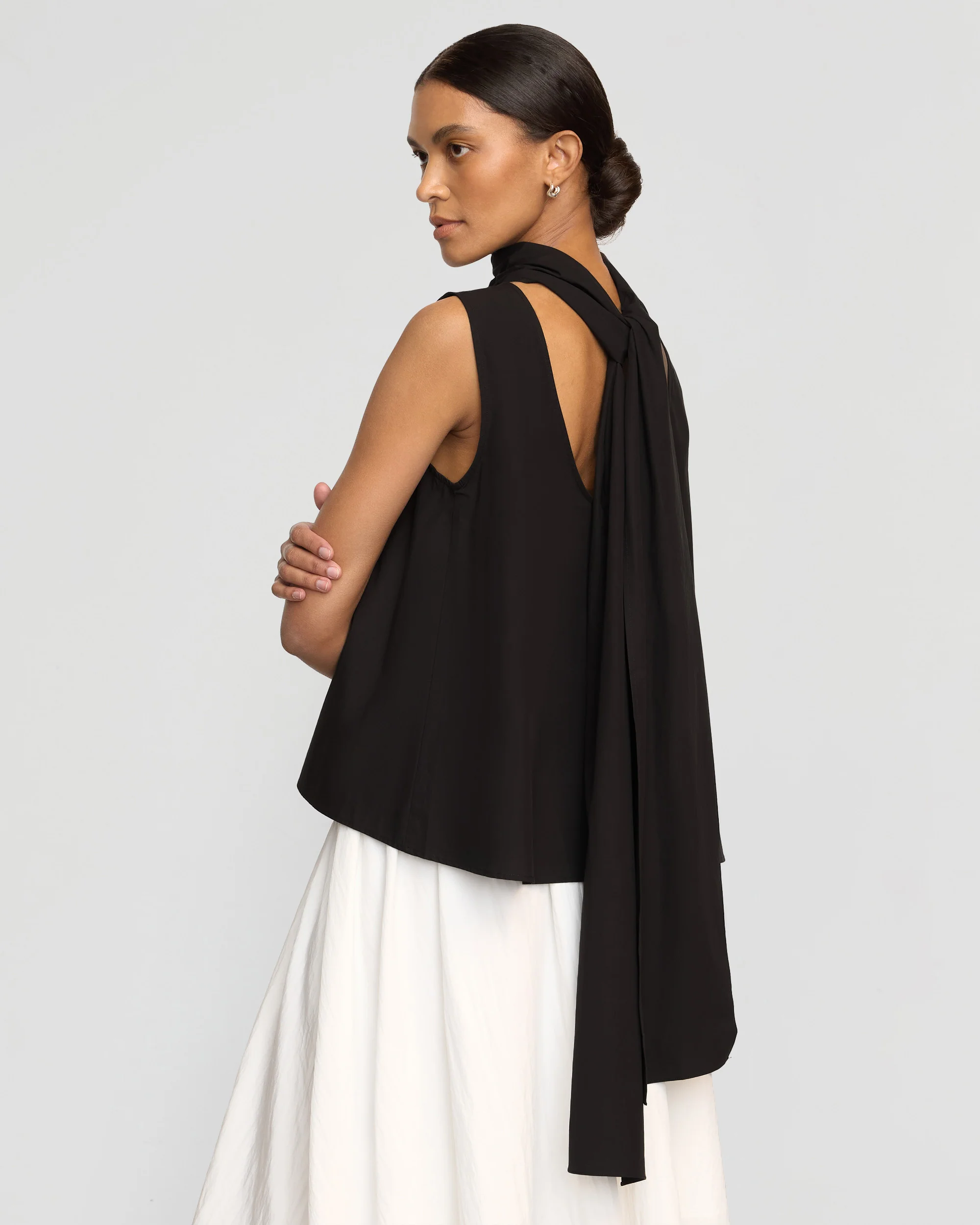 Dominika Drape Scarf-Neck Blouse