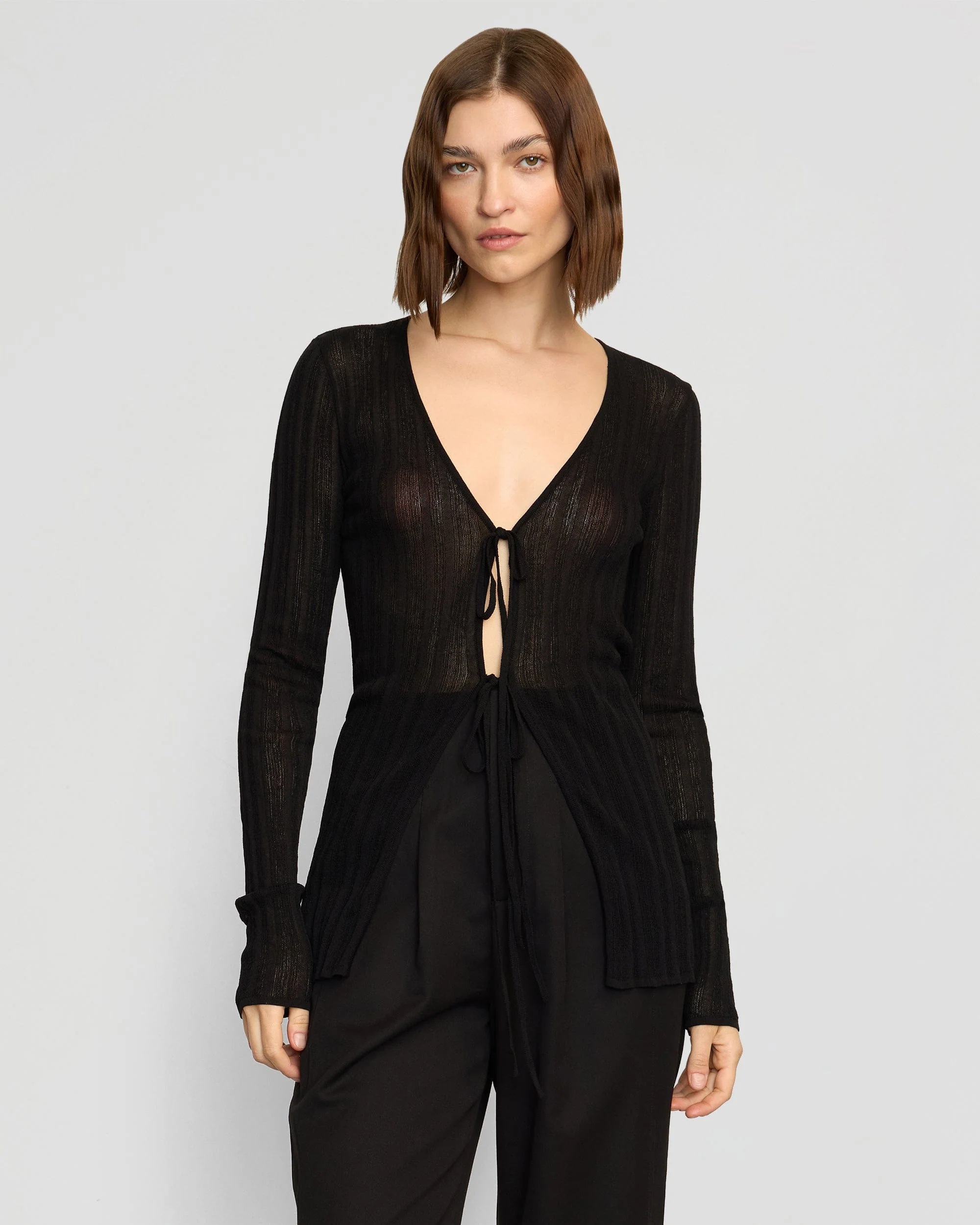 Adina Semi-Sheer Tie-Front Top