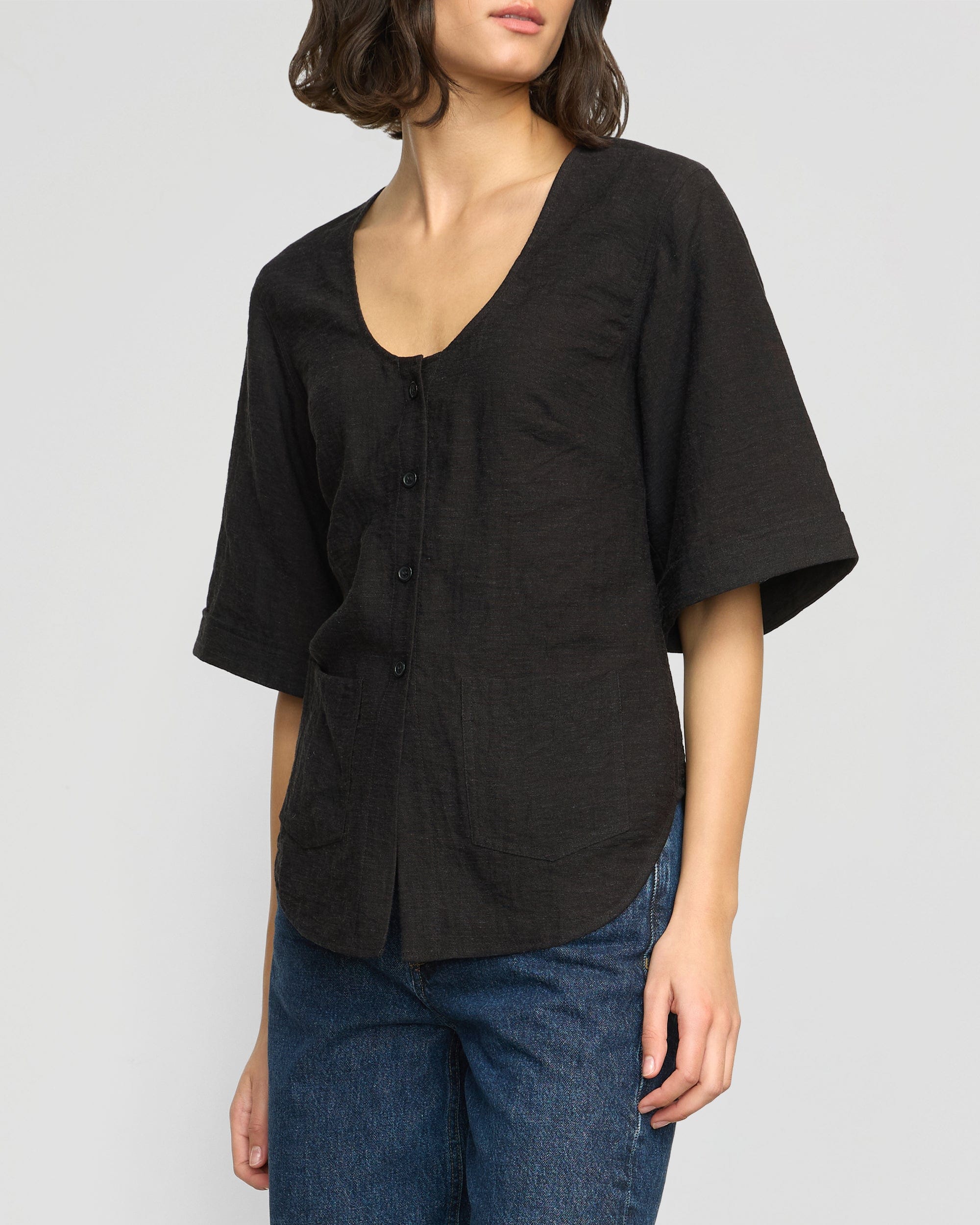 Katniss Pocket Tulip-Hem Blouse