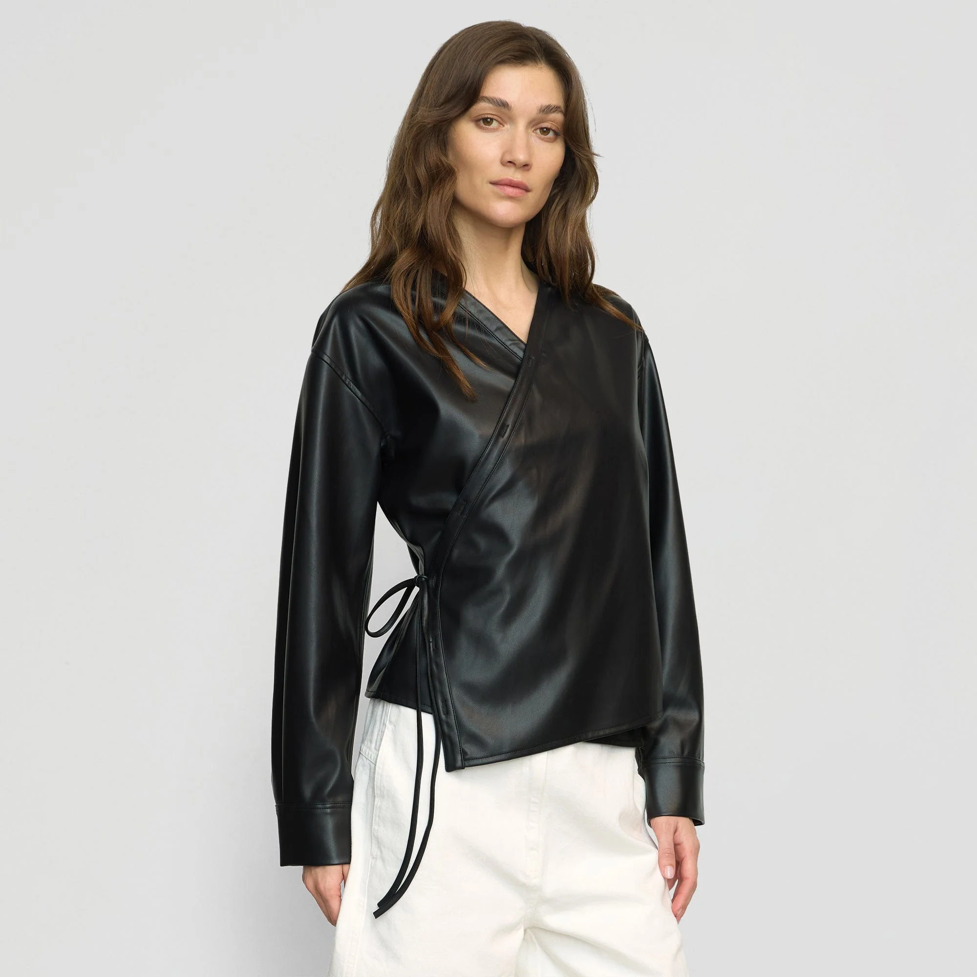 Sarit Vegan Leather Wrap Top
