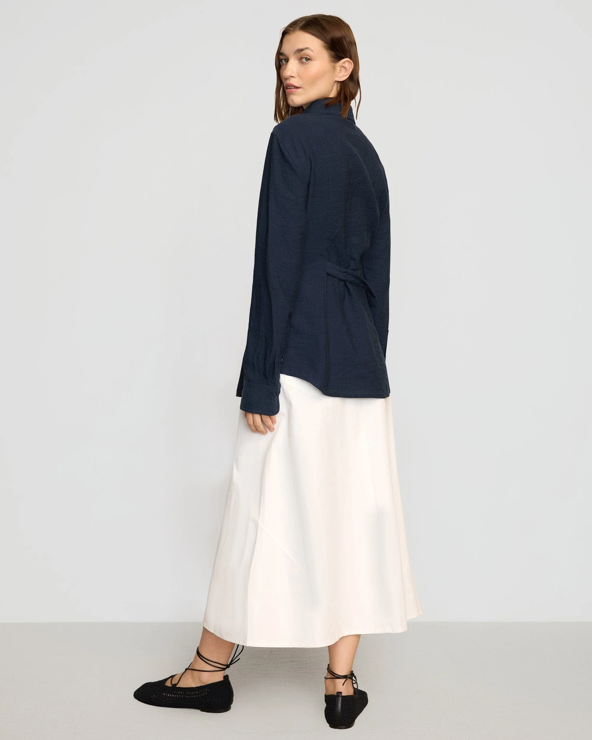 Leyton Cinch-Waist Button-Back Shirt