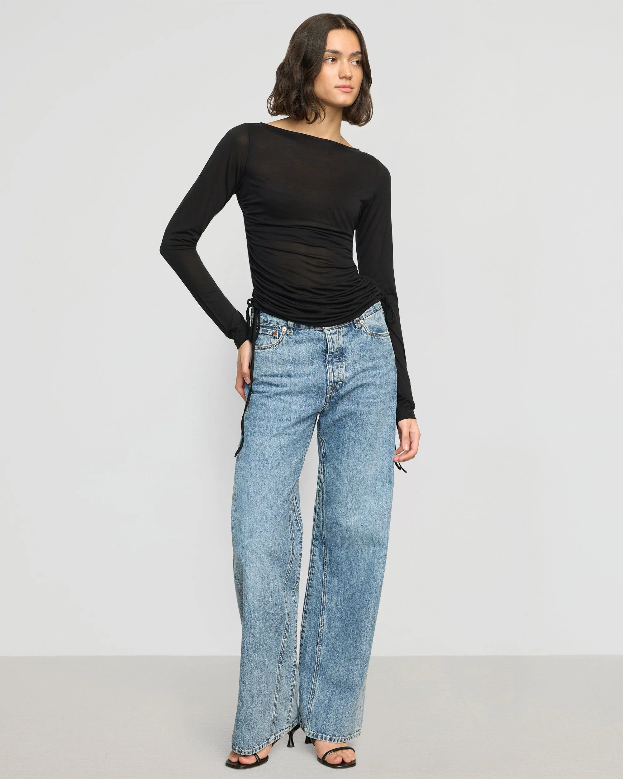 Joan Tencel Ruched-Side Semi-Sheer Tee
