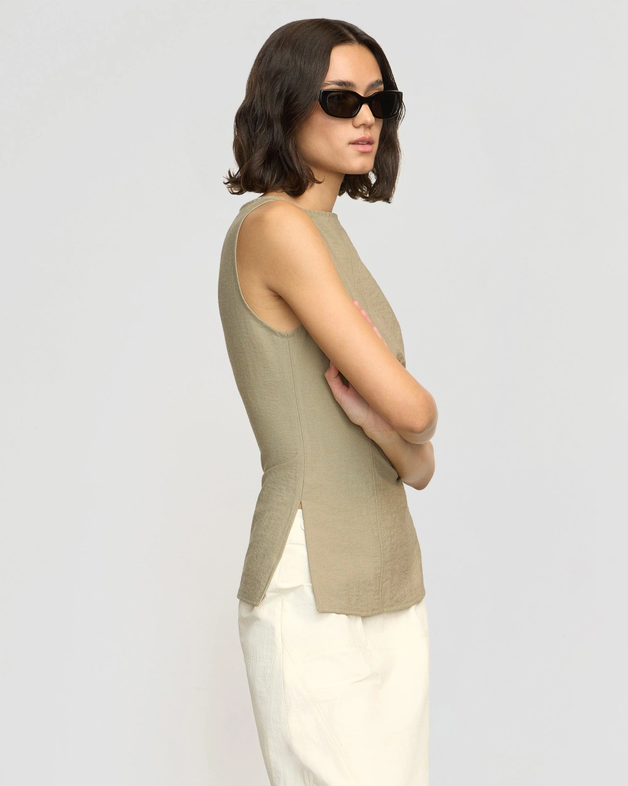 Jeannie Split-Hem Sleeveless Blouse