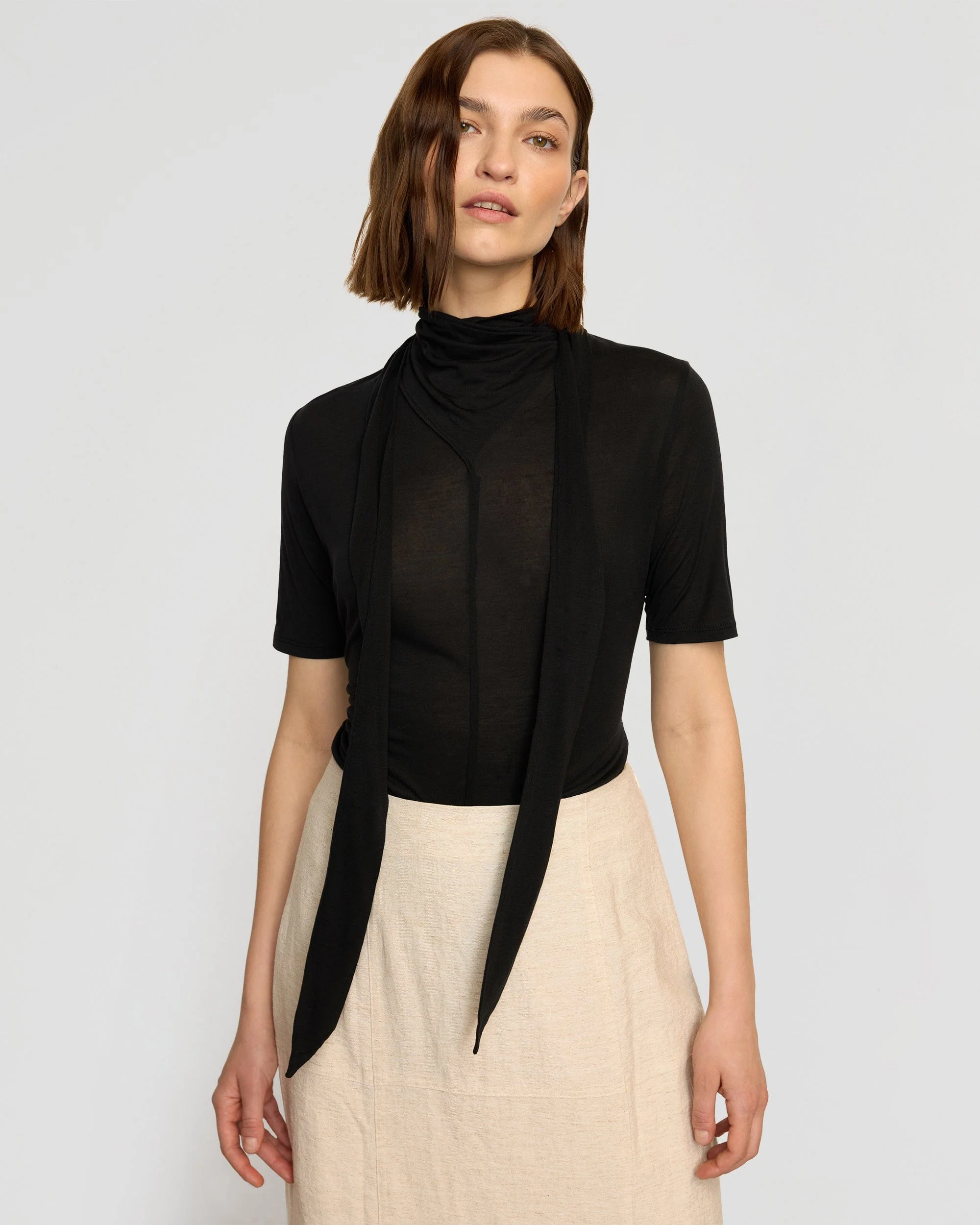 Lucine Scarf-Neck Semi-Sheer Tencel Tee
