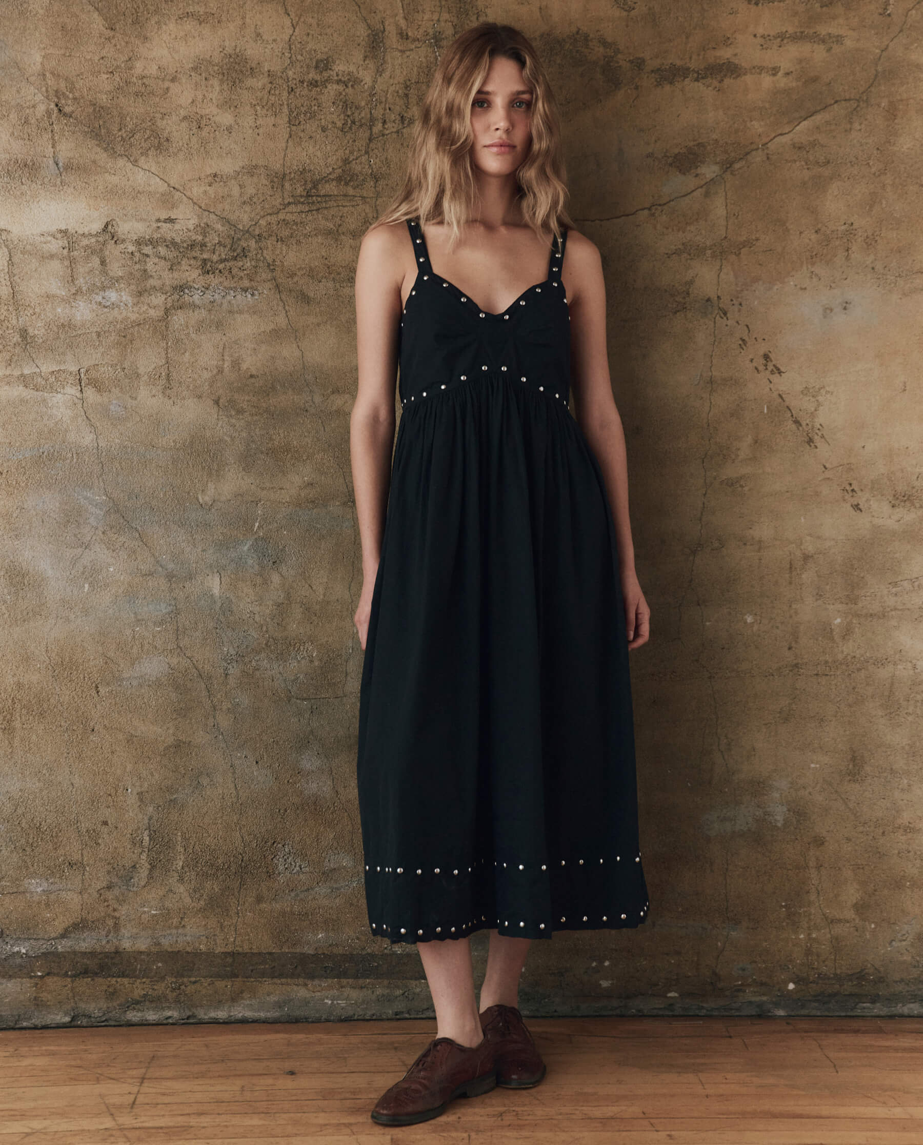 The Reyes Dress with Studs. -- Black