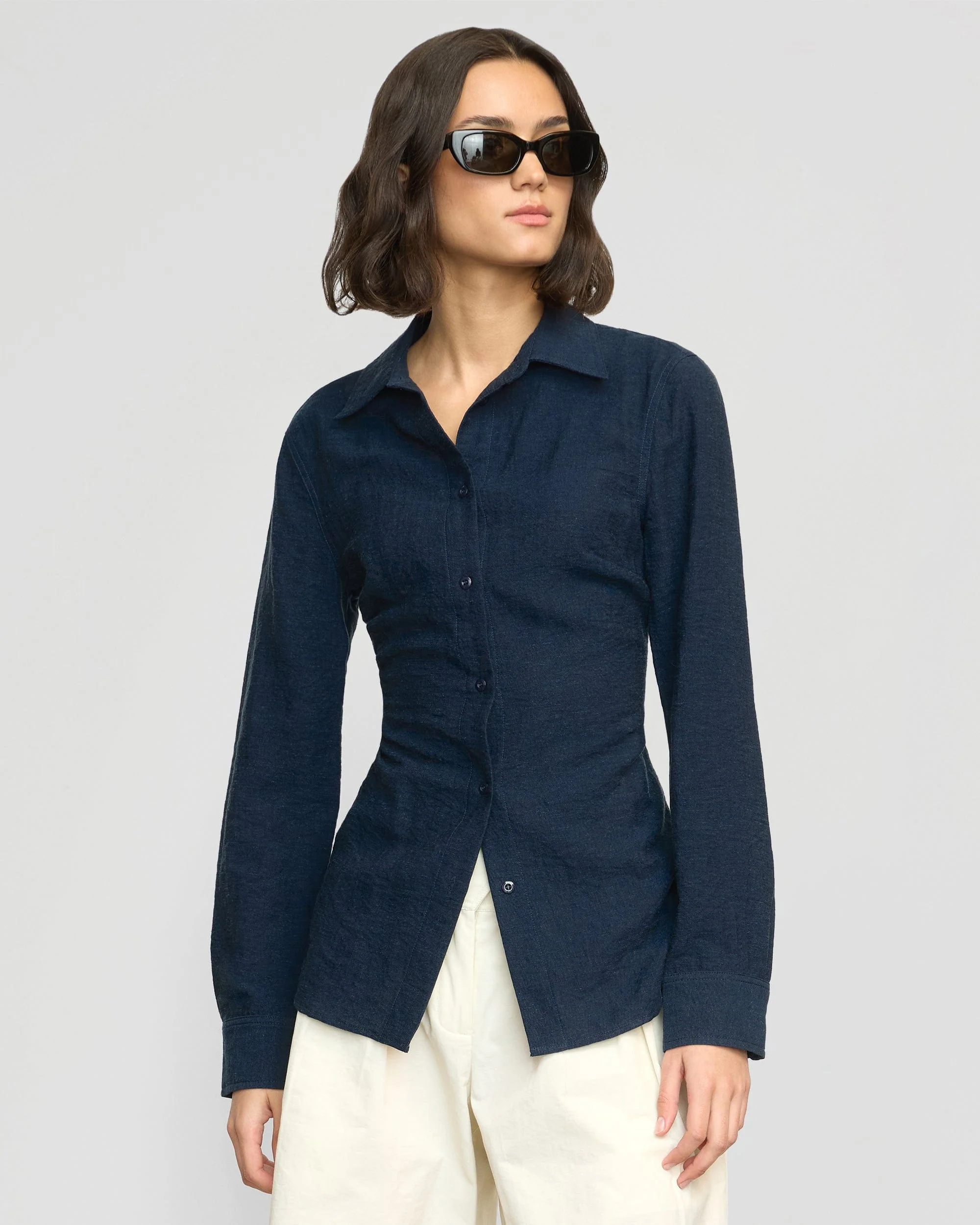 Leyton Cinch-Waist Button-Back Shirt