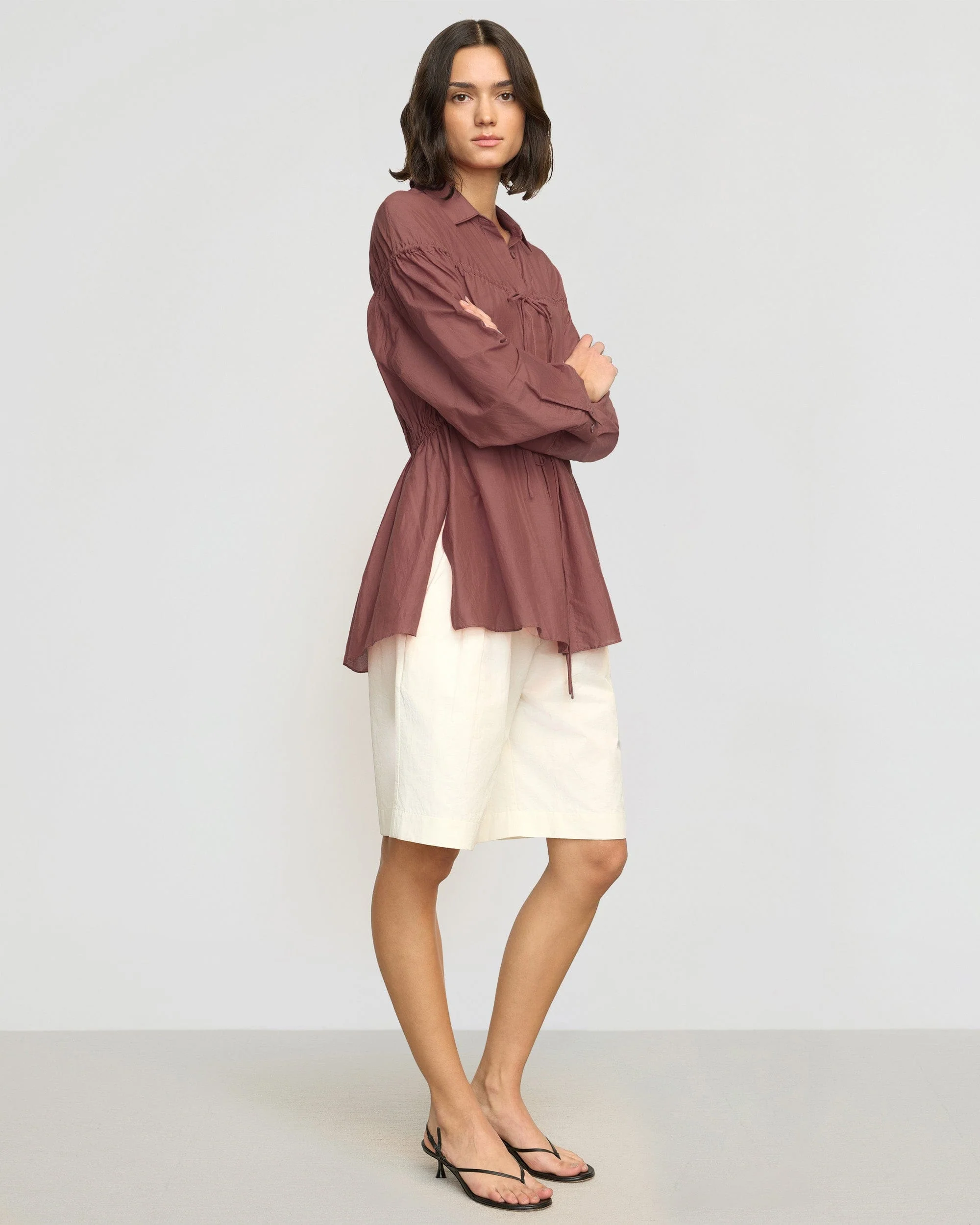 Kia Tie-Front Cotton-Silk Tunic Blouse