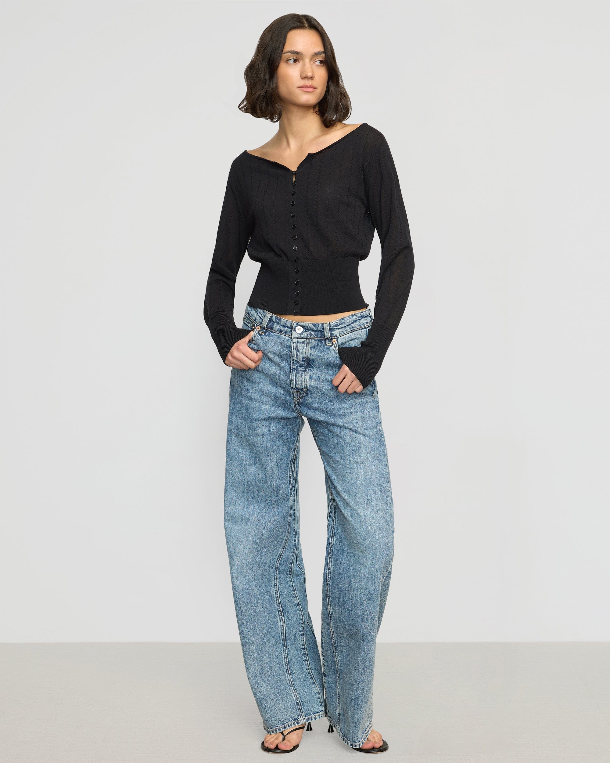 Chava Semi-Sheer Button Knit Top