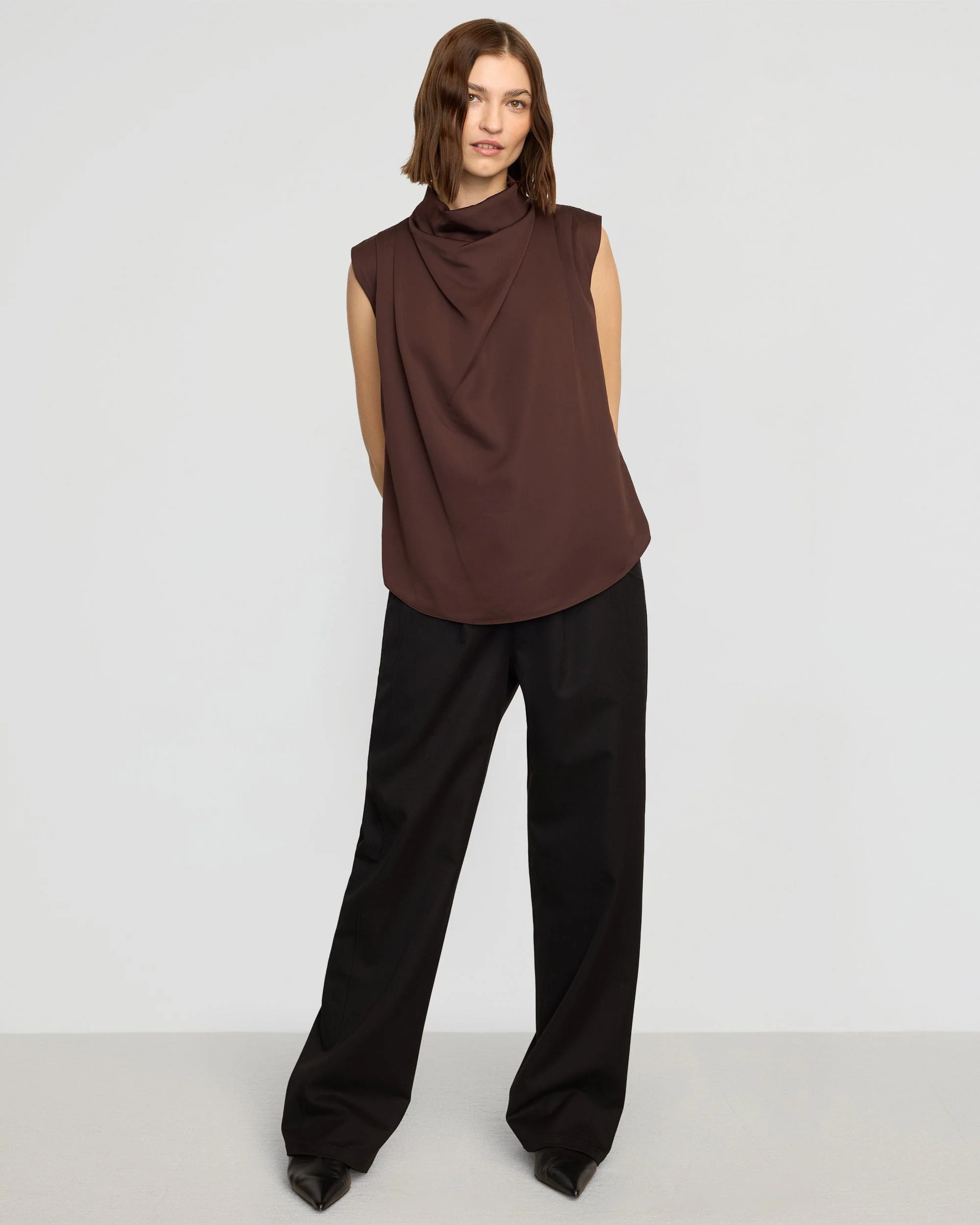 Allegra Gathered-Neck Sleeveless Blouse