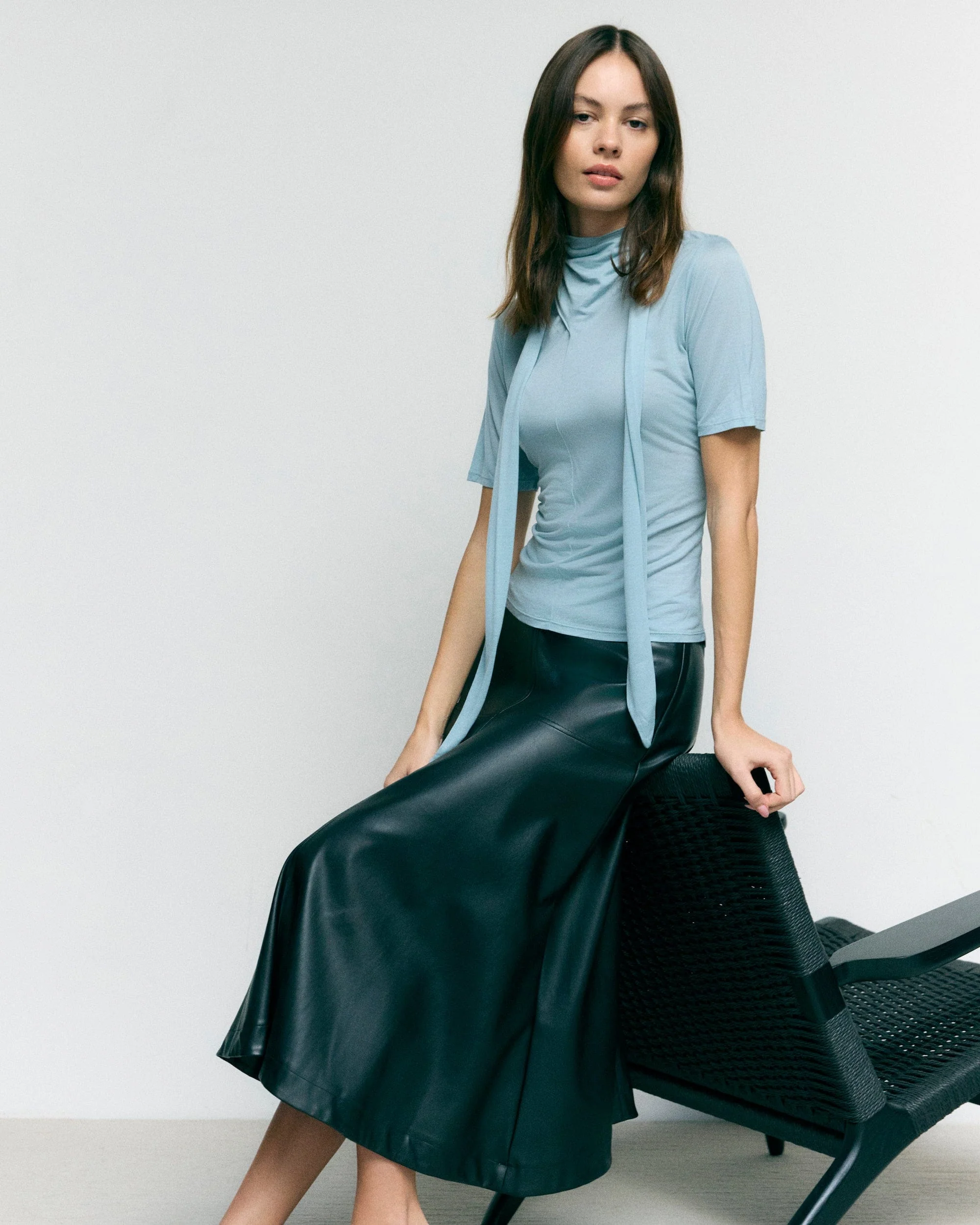 Lucine Scarf-Neck Semi-Sheer Tencel Tee