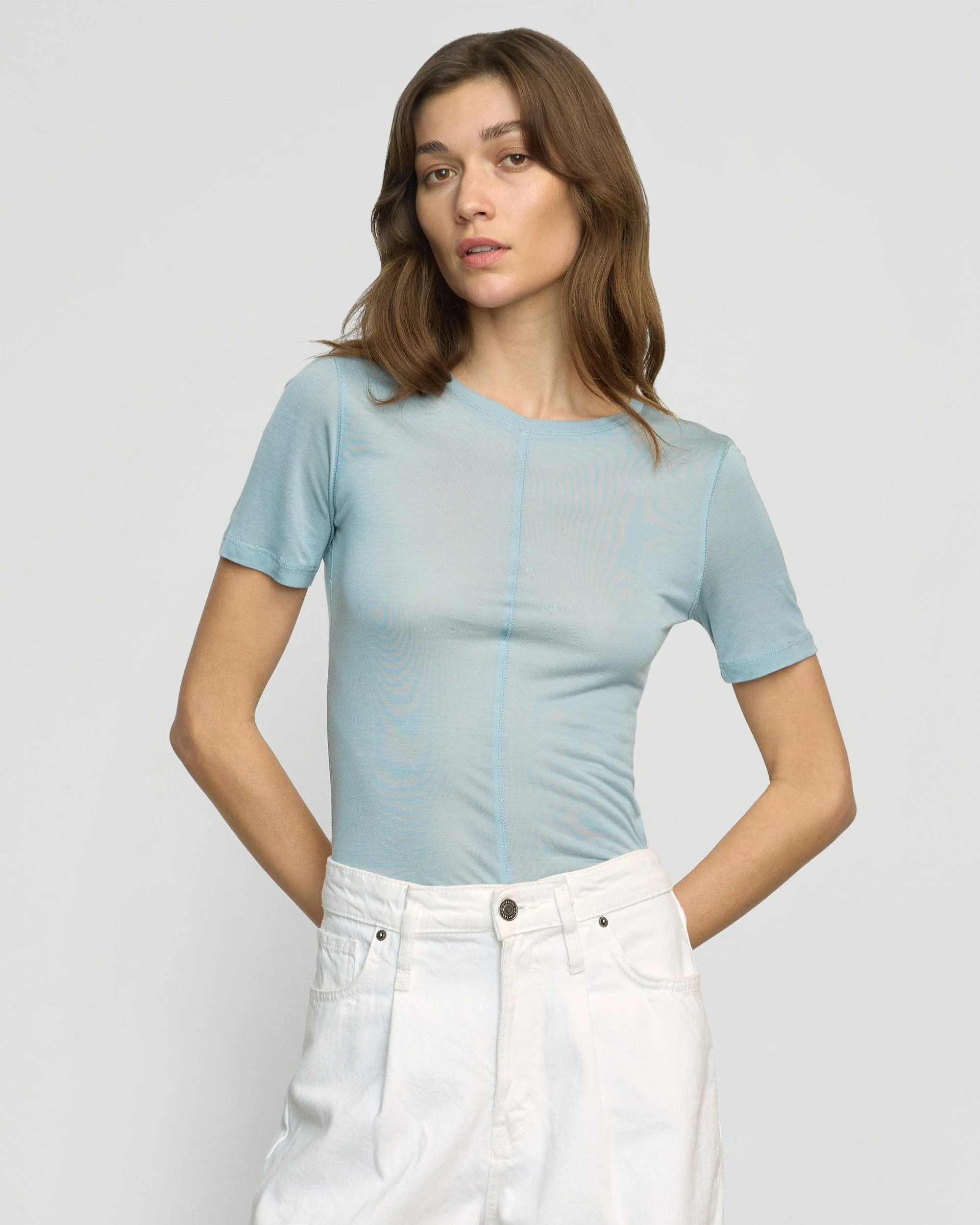 Thea Semi-Sheer Tencel Crew-Neck Tee