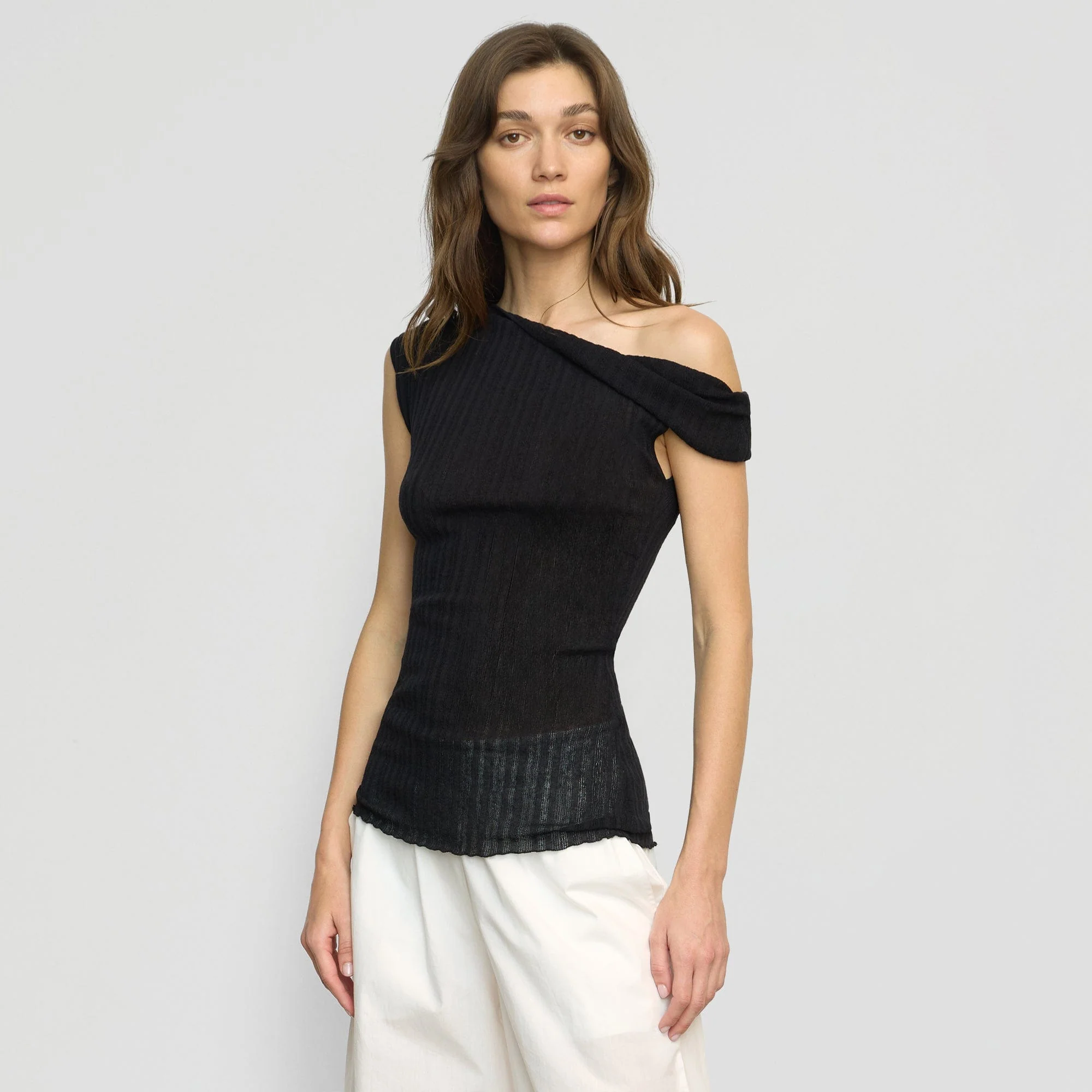 Saba Off-Shoulder Semi-Sheer Knit Top