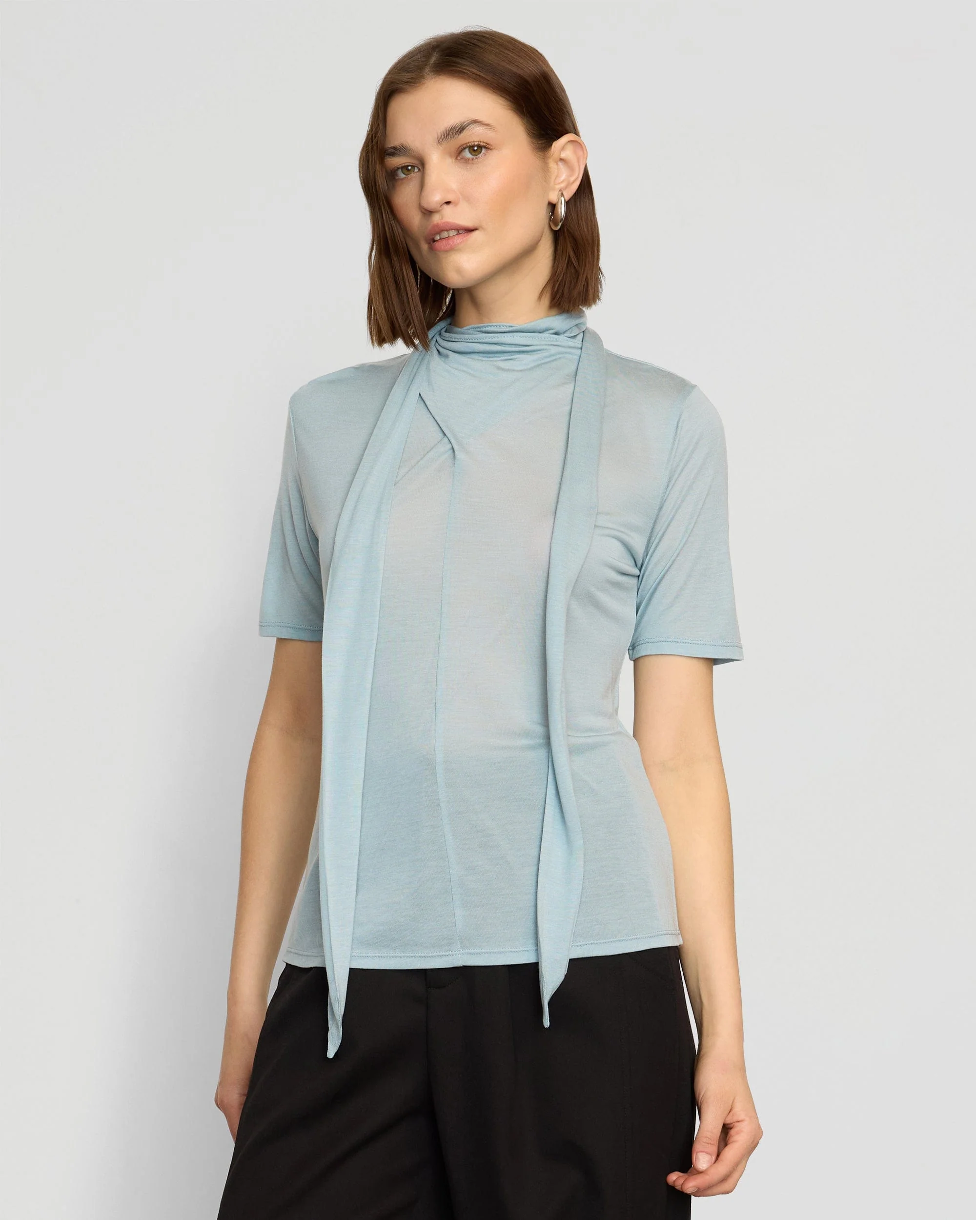 Lucine Scarf-Neck Semi-Sheer Tencel Tee