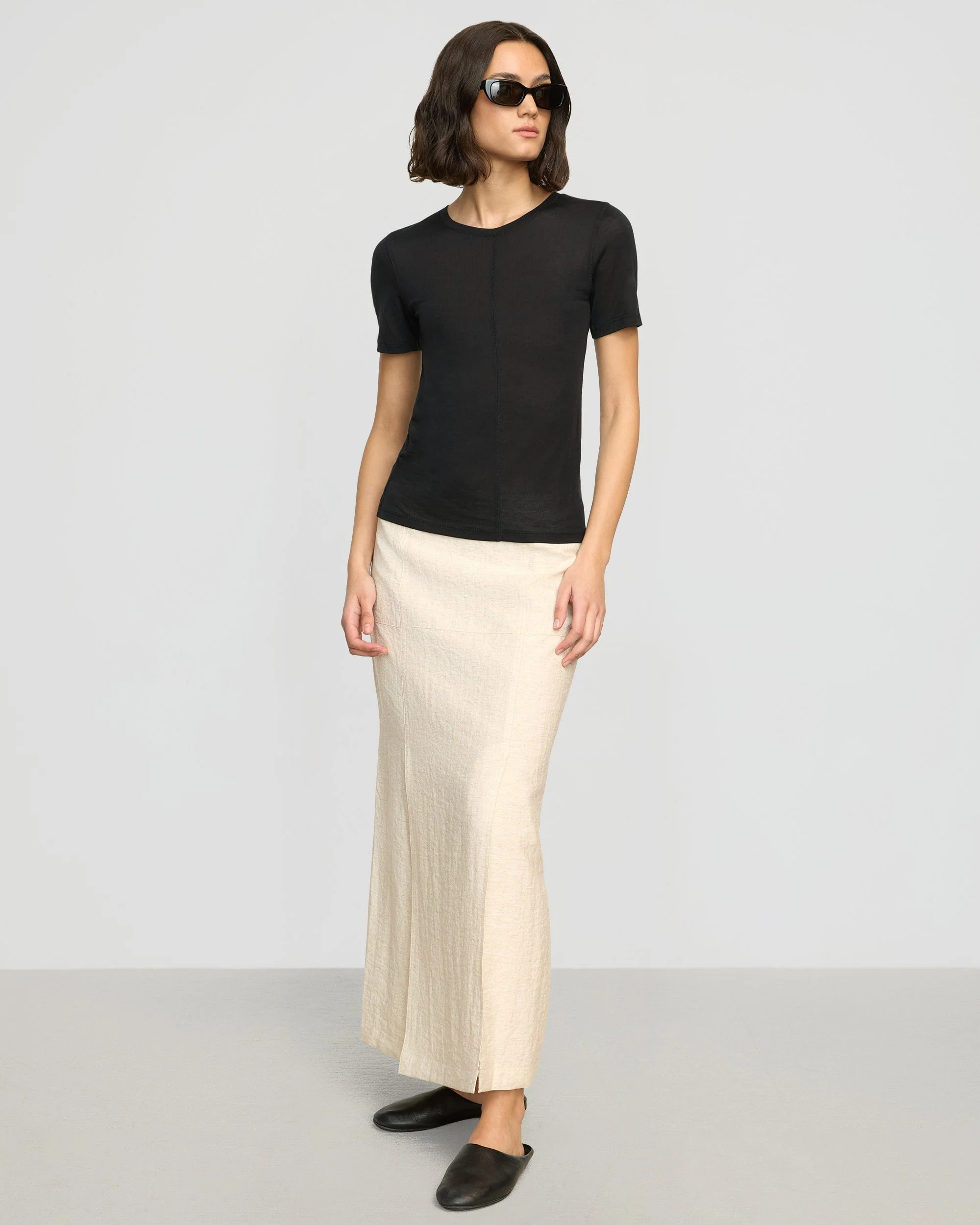 Thea Semi-Sheer Tencel Crew-Neck Tee