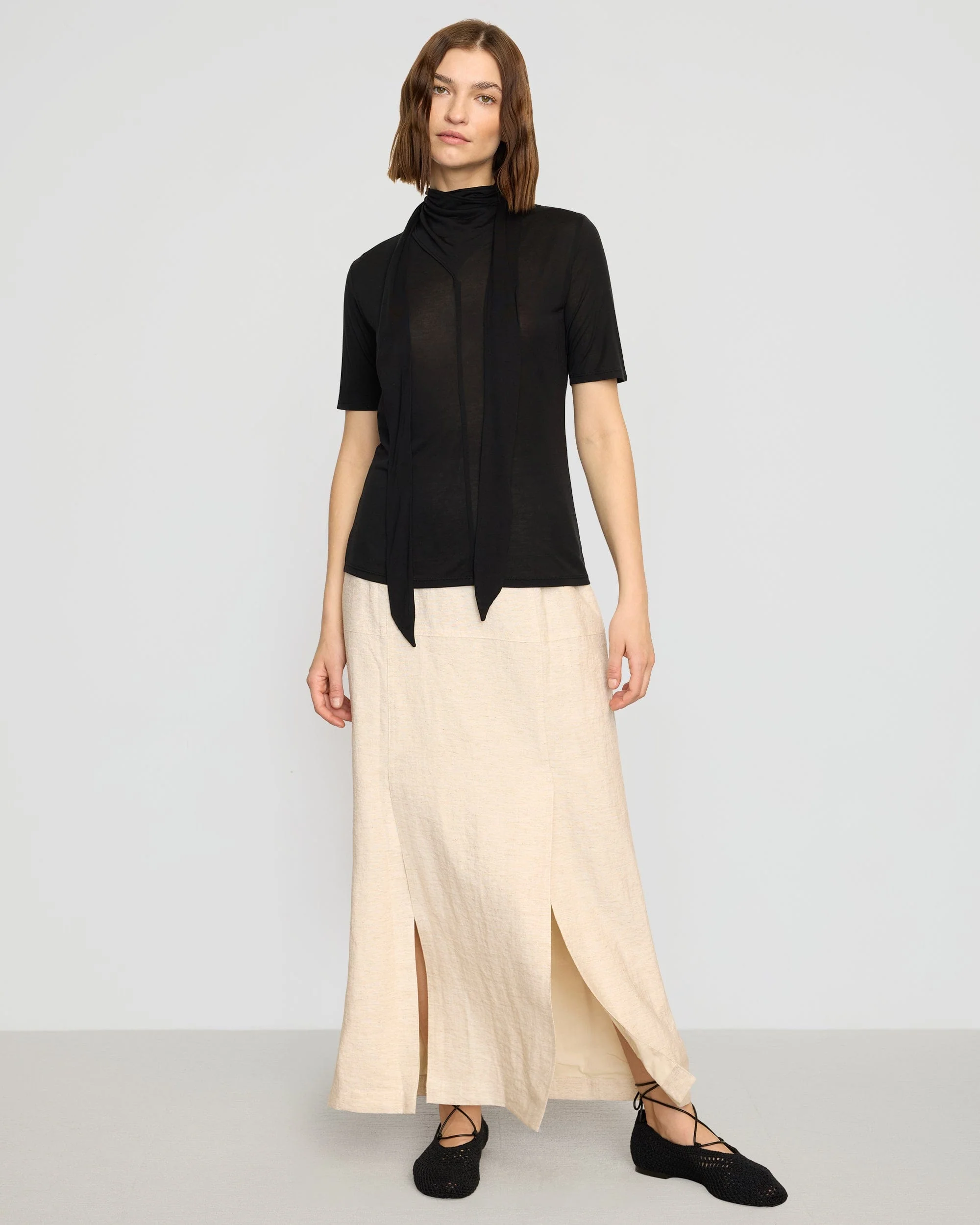Lucine Scarf-Neck Semi-Sheer Tencel Tee