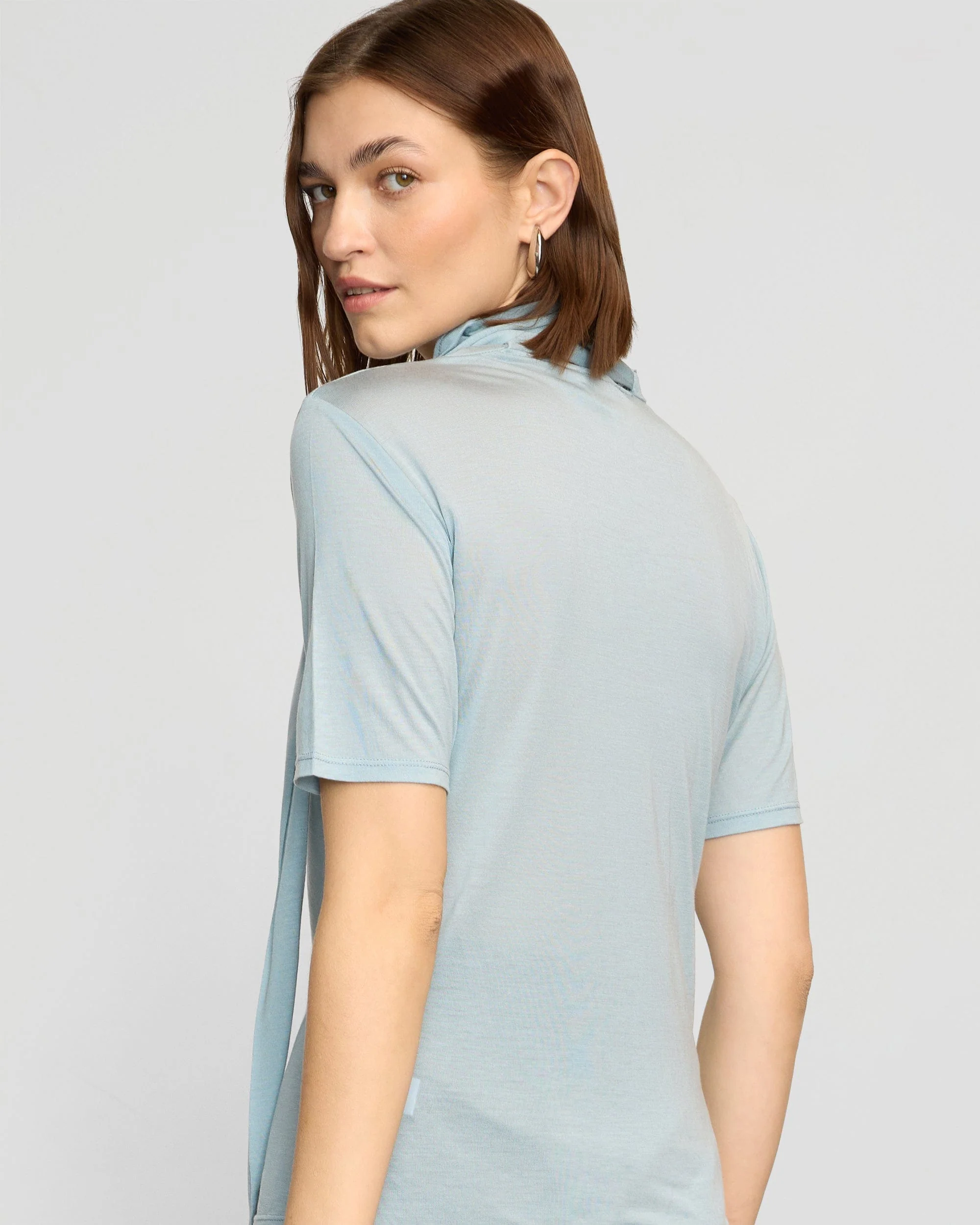 Lucine Scarf-Neck Semi-Sheer Tencel Tee