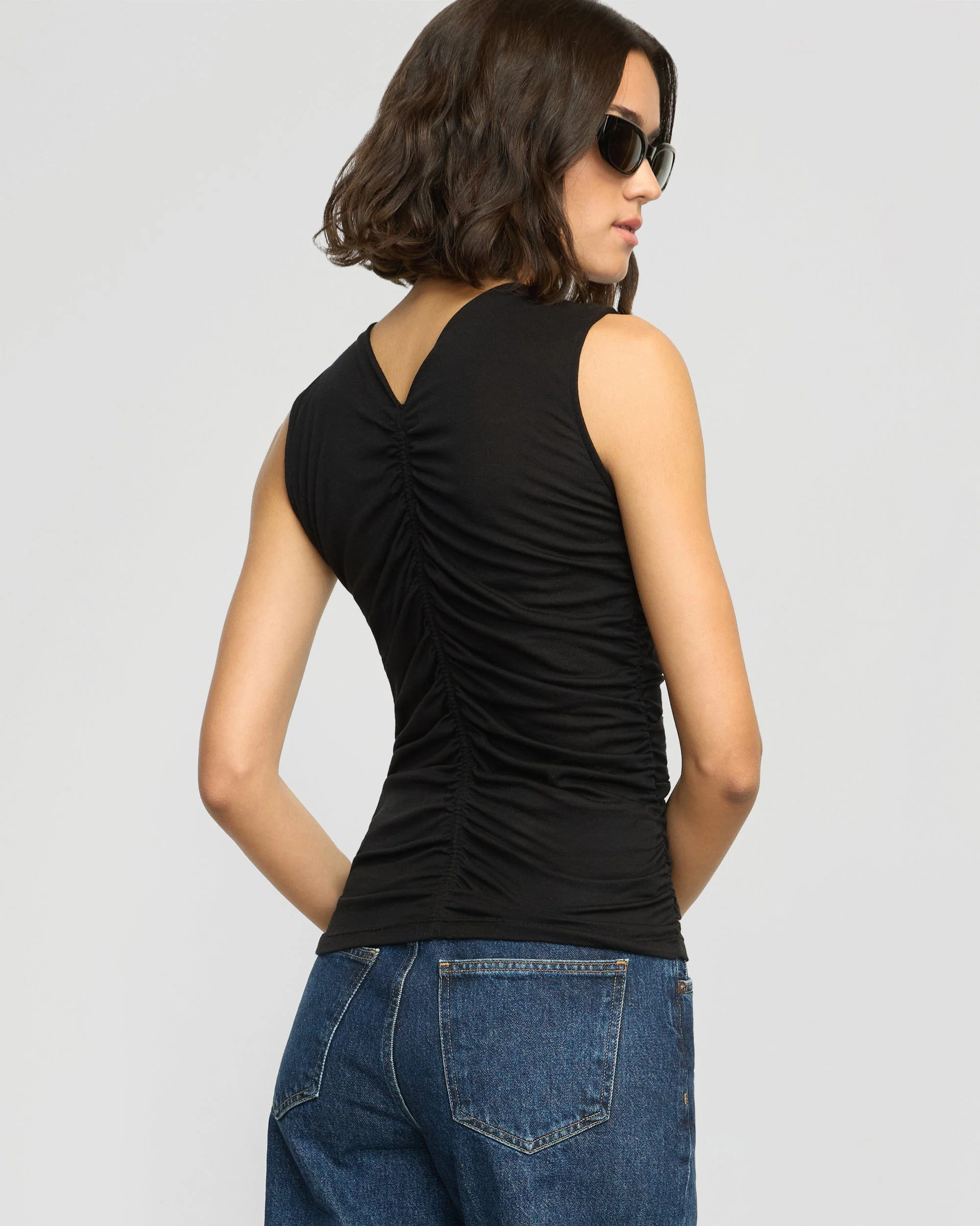 Saleha Ruched-Front Sleeveless Tank