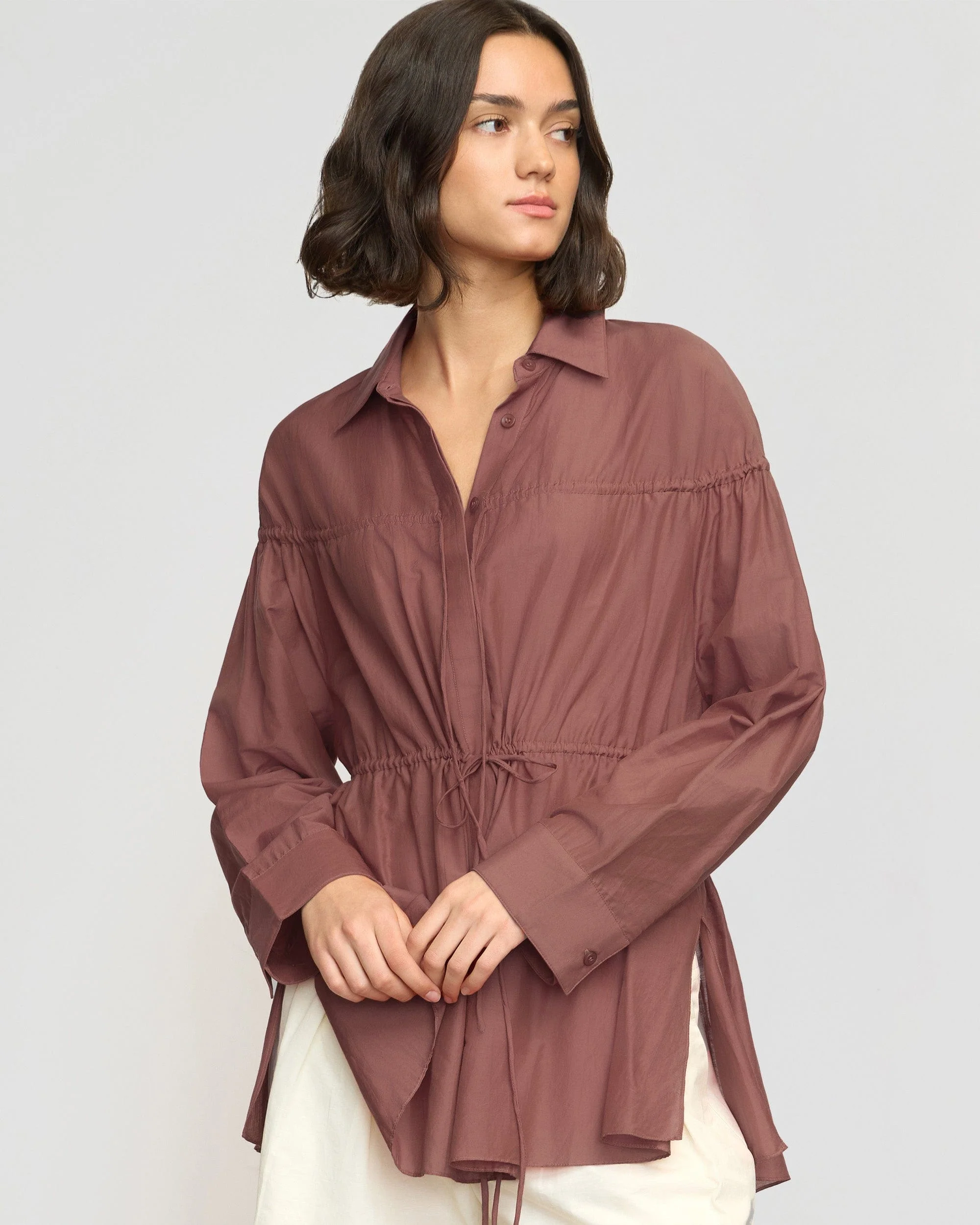 Kia Tie-Front Cotton-Silk Tunic Blouse
