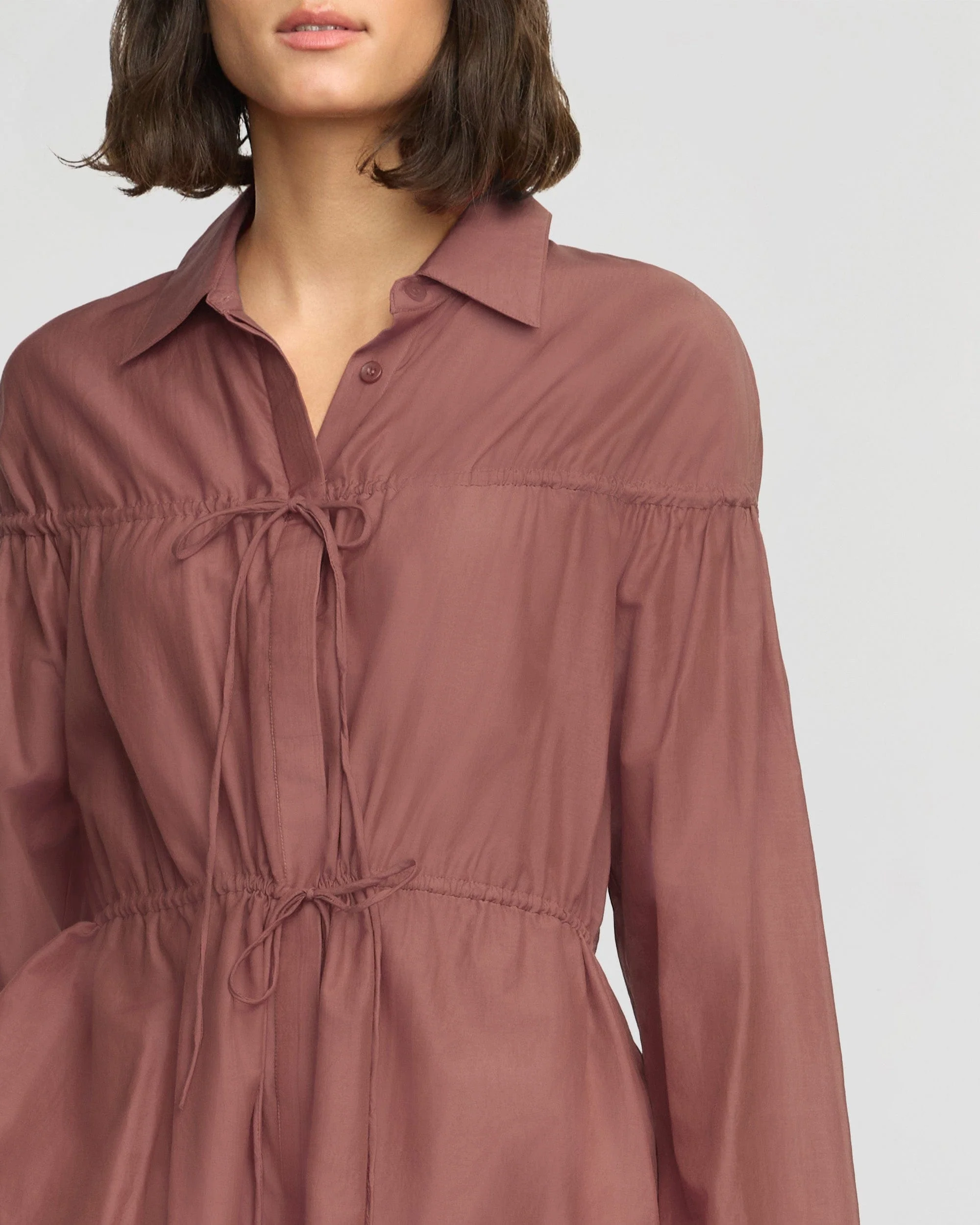 Kia Tie-Front Cotton-Silk Tunic Blouse