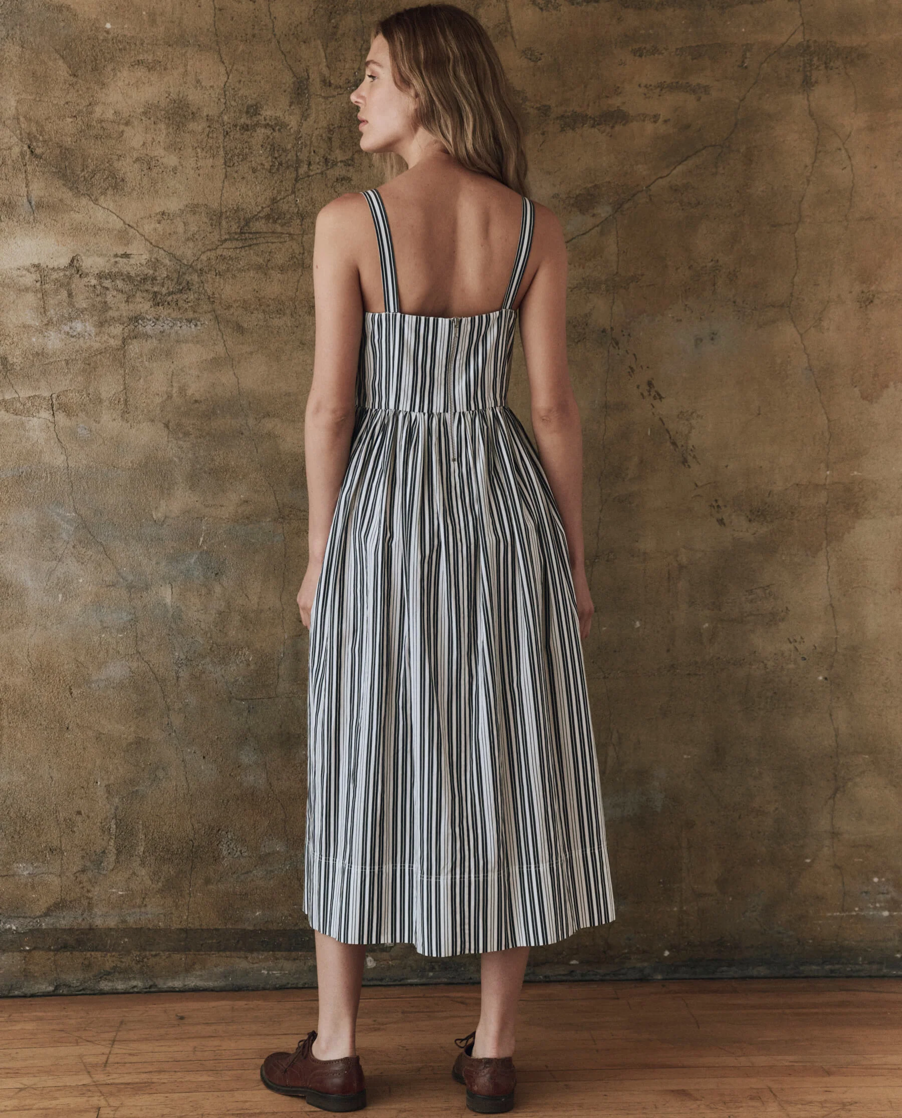 The Reyes Dress. -- Parchment Stripe