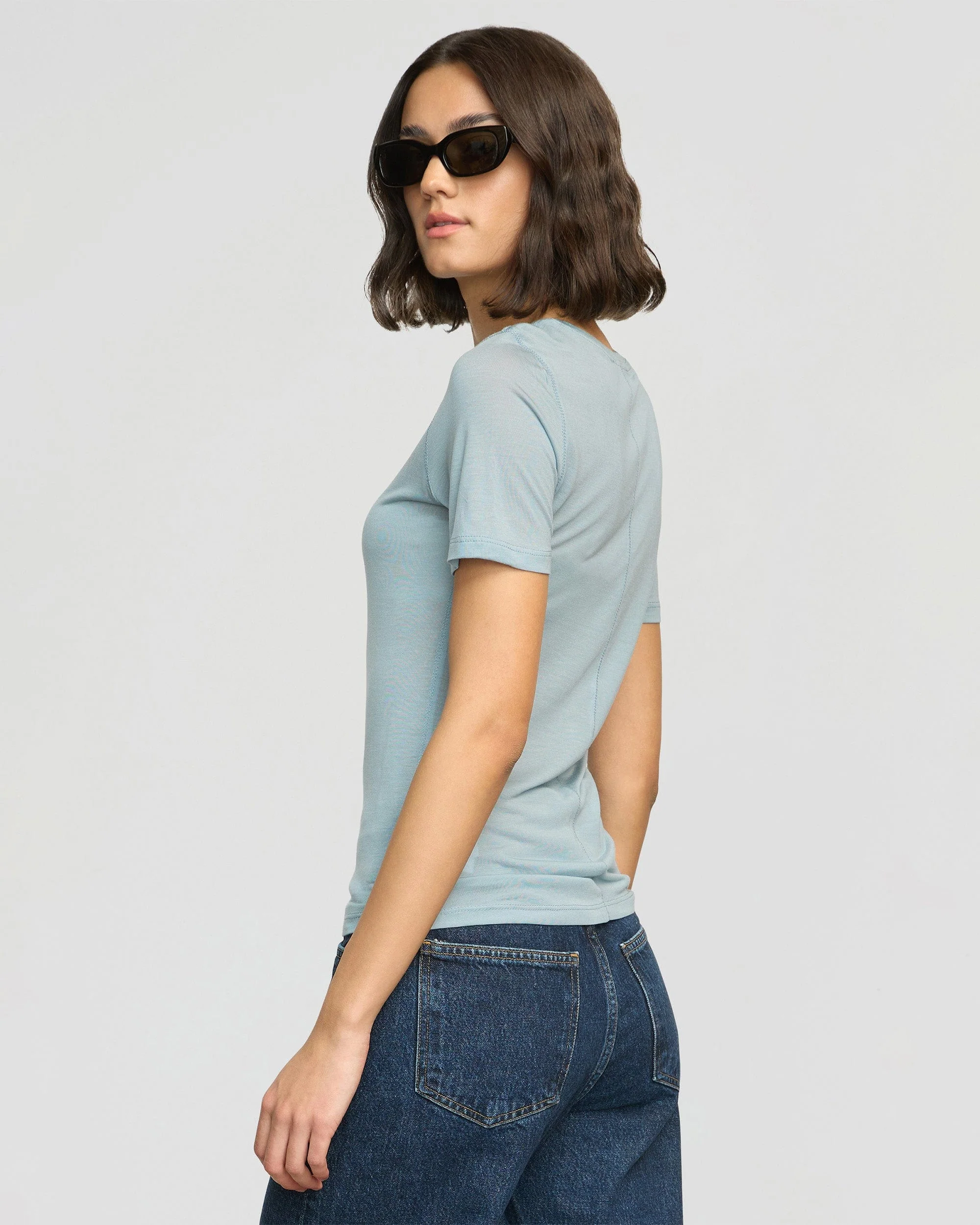 Thea Semi-Sheer Tencel Crew-Neck Tee