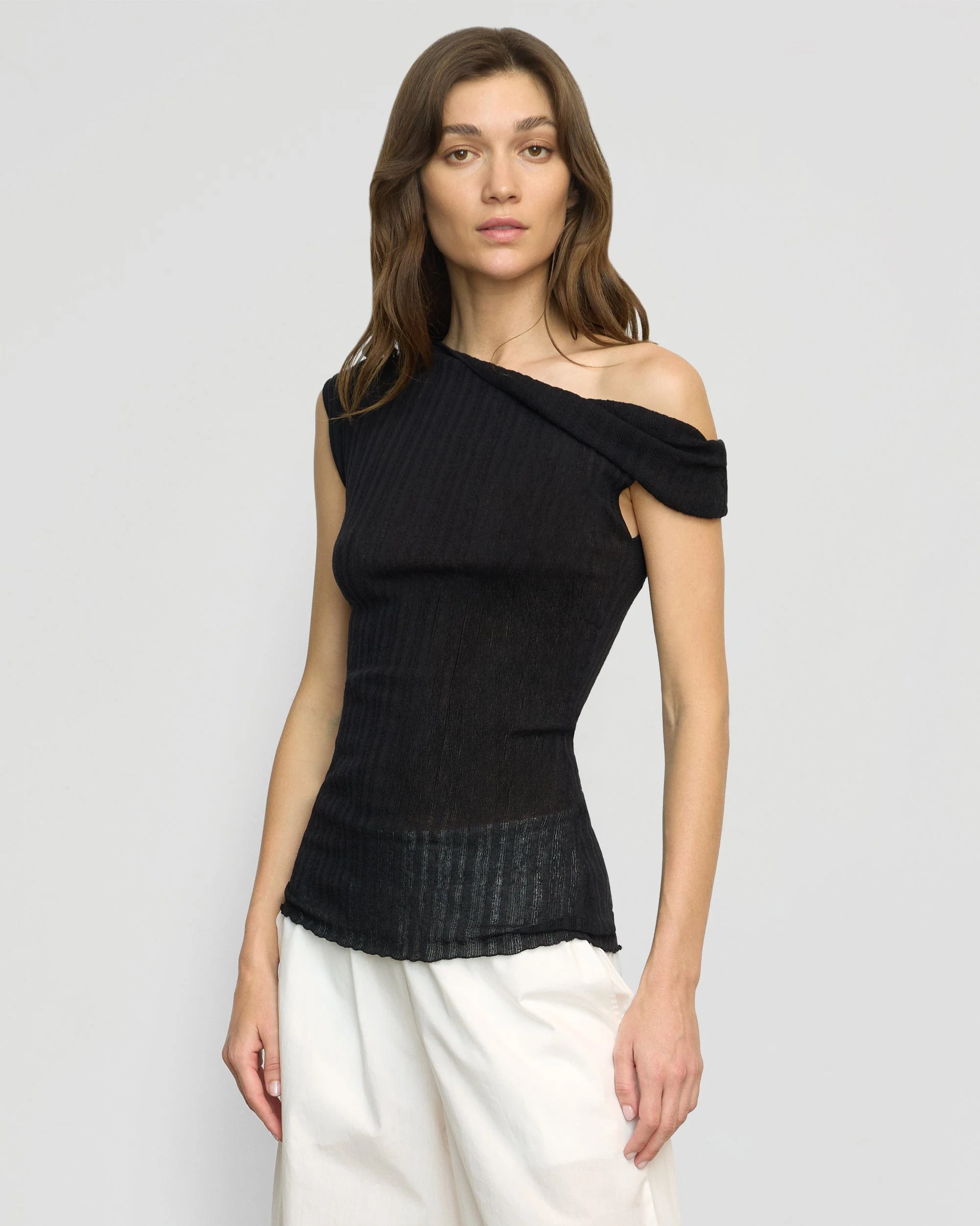 Saba Off-Shoulder Semi-Sheer Knit Top