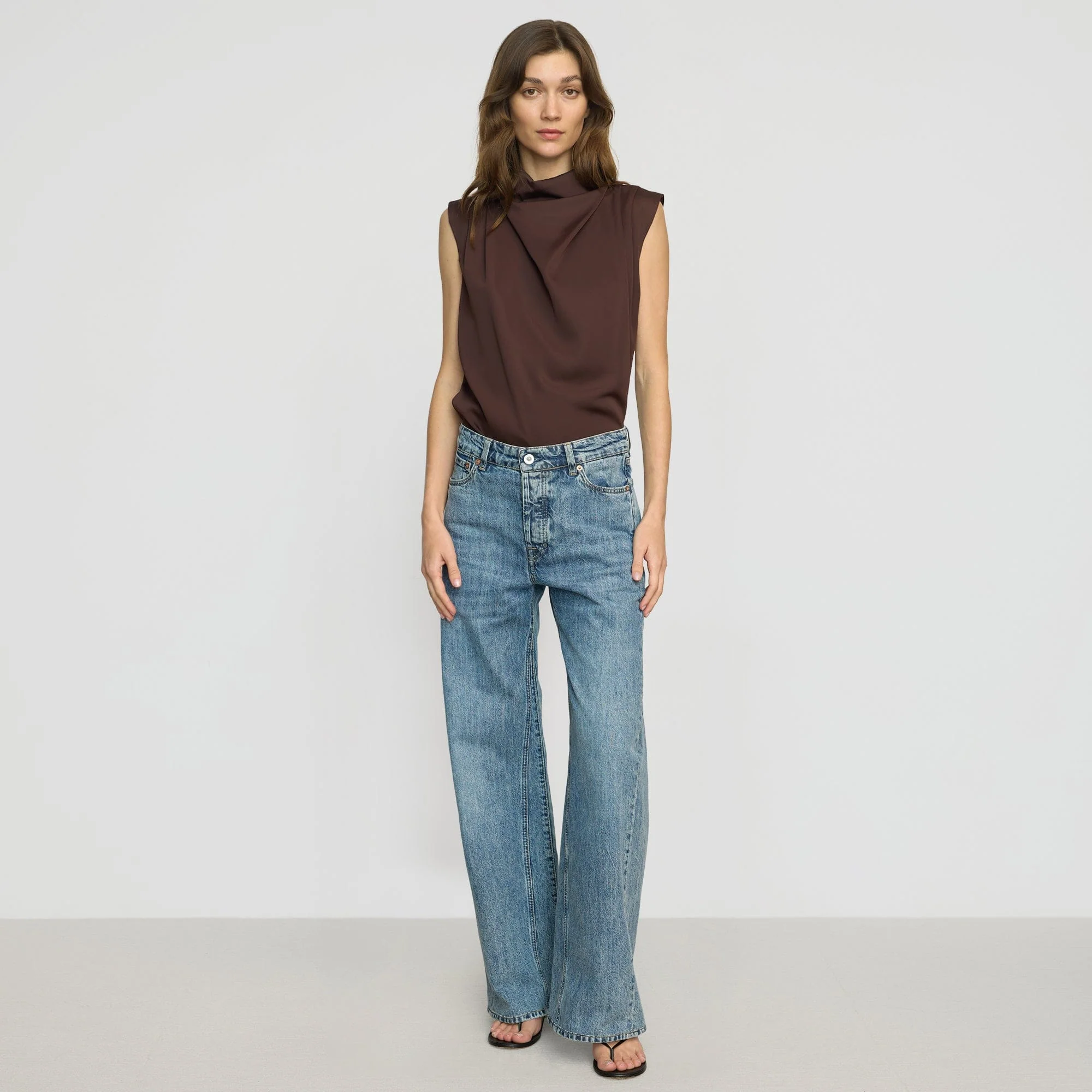 Allegra Gathered-Neck Sleeveless Blouse