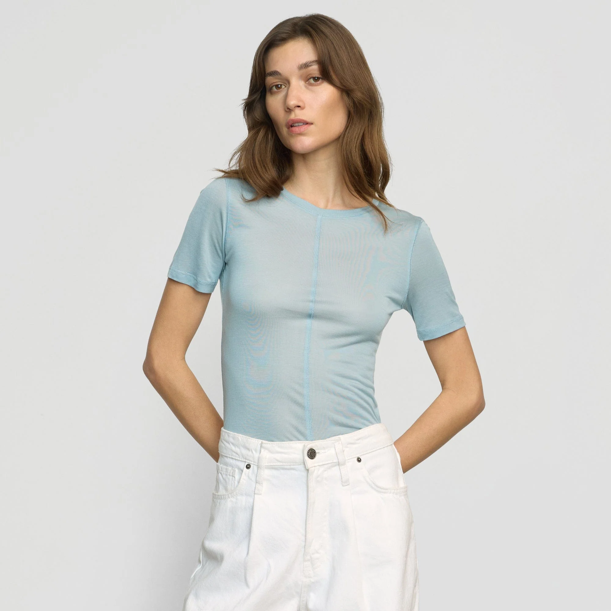 Thea Semi-Sheer Tencel Crew-Neck Tee