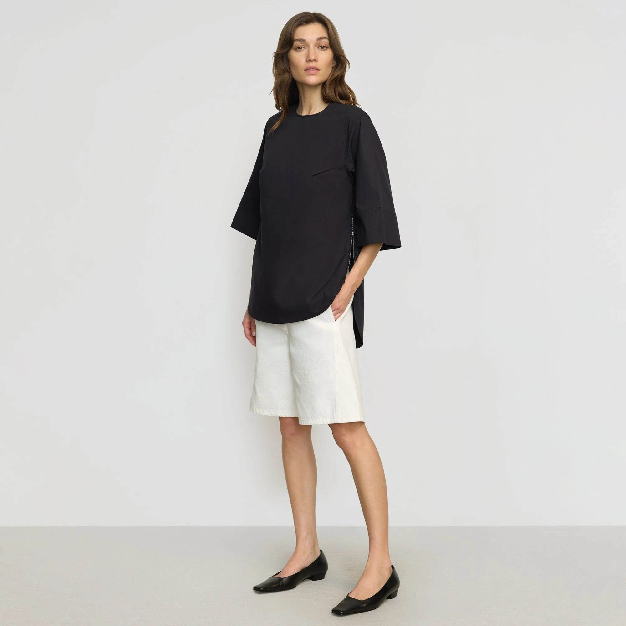 Catie Side-Zip Oversized Tulip-Hem Top