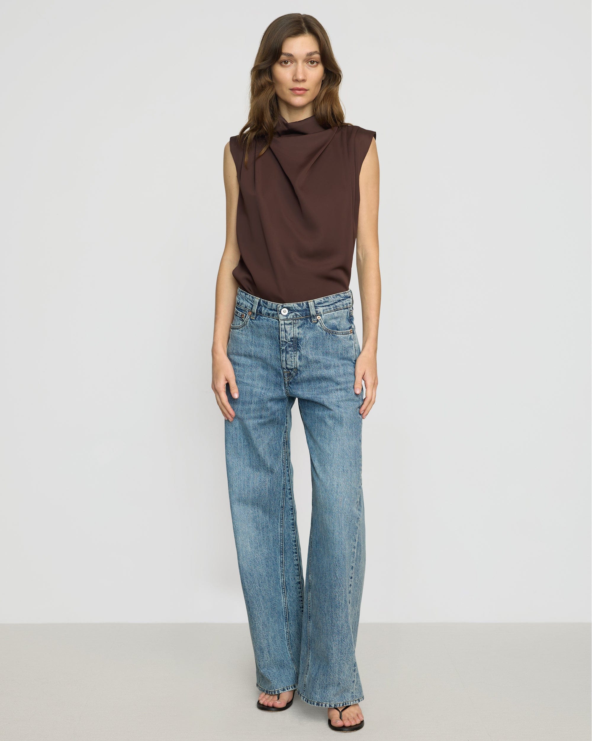 Allegra Gathered-Neck Sleeveless Blouse