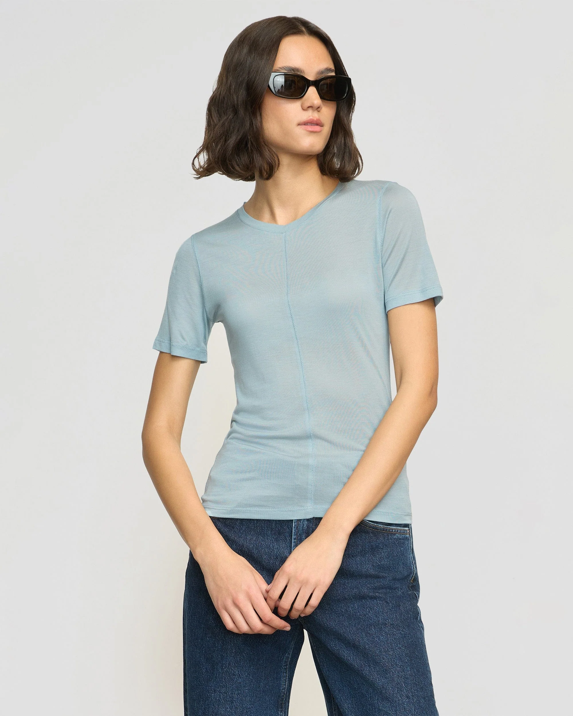 Thea Semi-Sheer Tencel Crew-Neck Tee