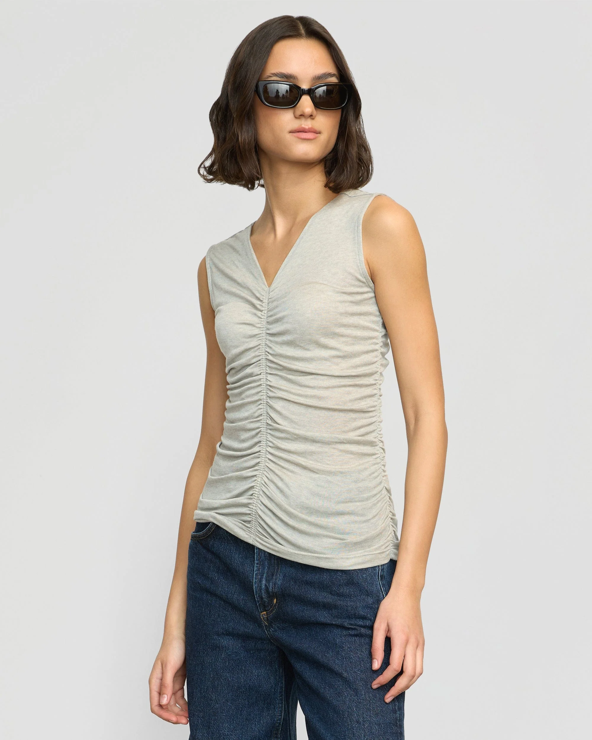 Saleha Ruched-Front Sleeveless Tank