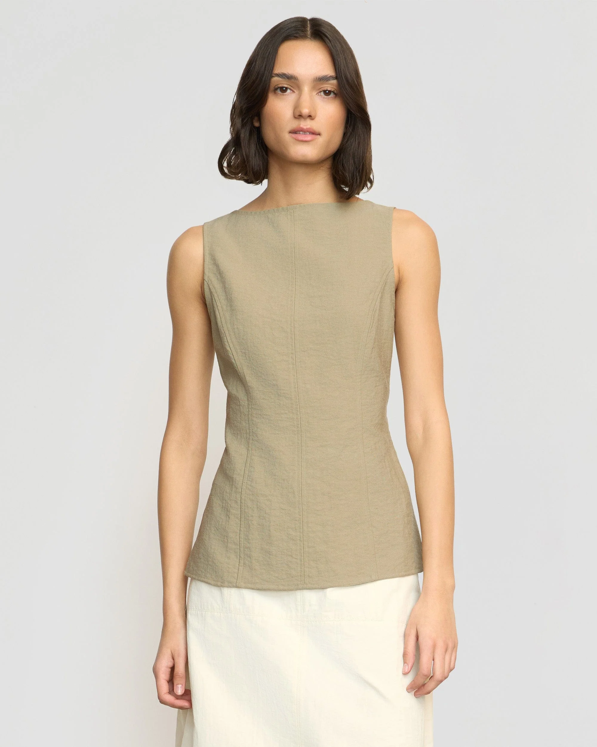 Jeannie Split-Hem Sleeveless Blouse