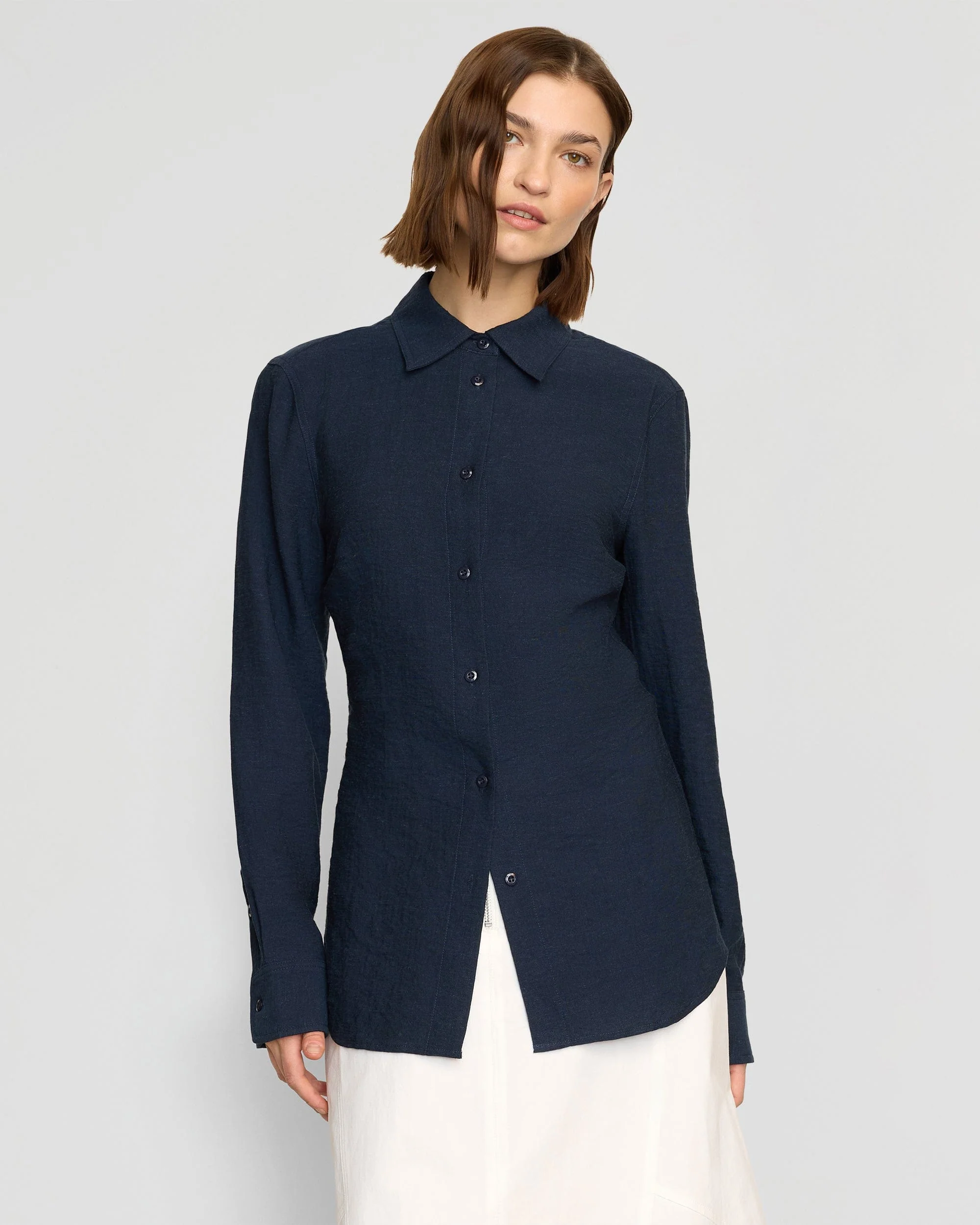 Leyton Cinch-Waist Button-Back Shirt