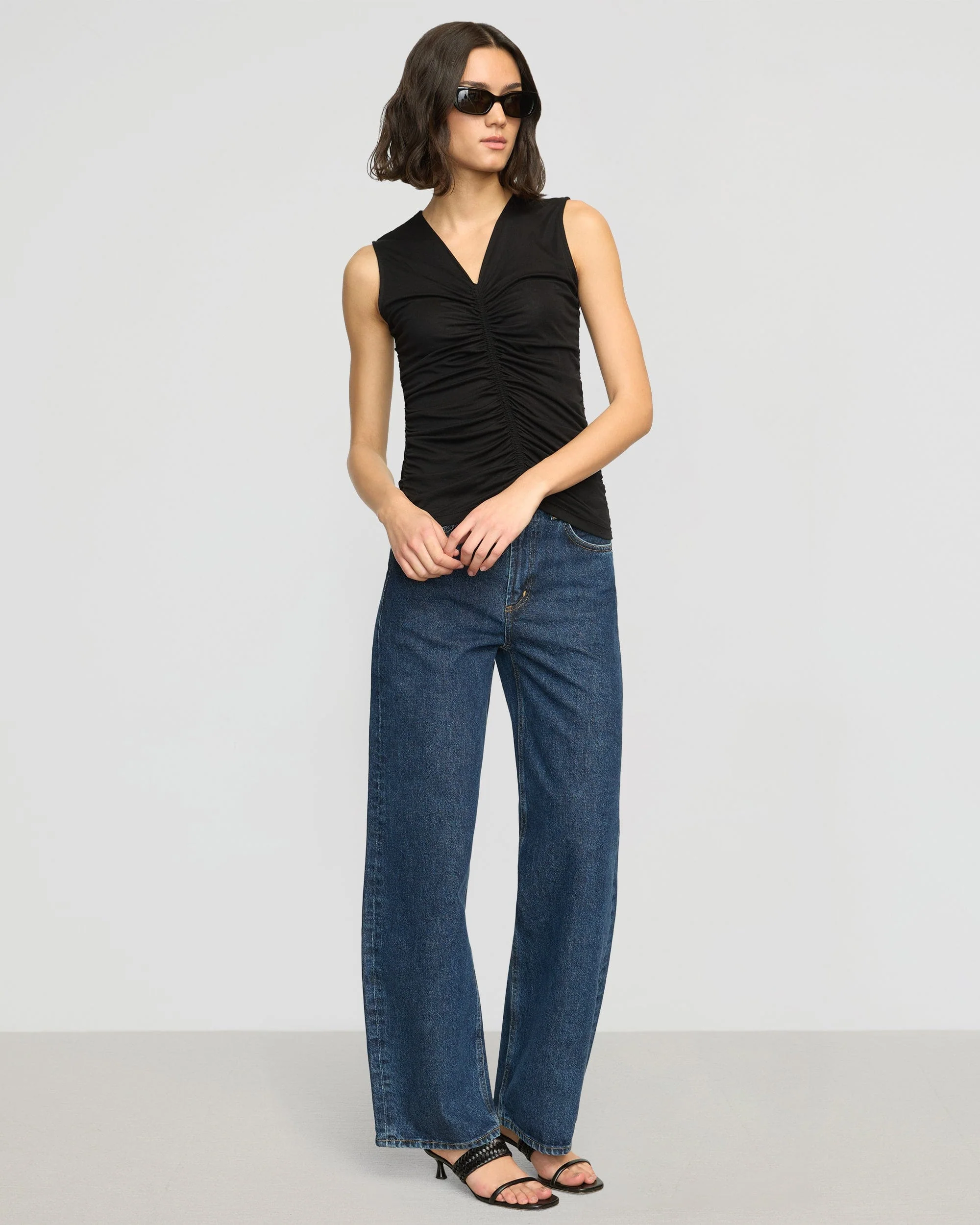 Saleha Ruched-Front Sleeveless Tank