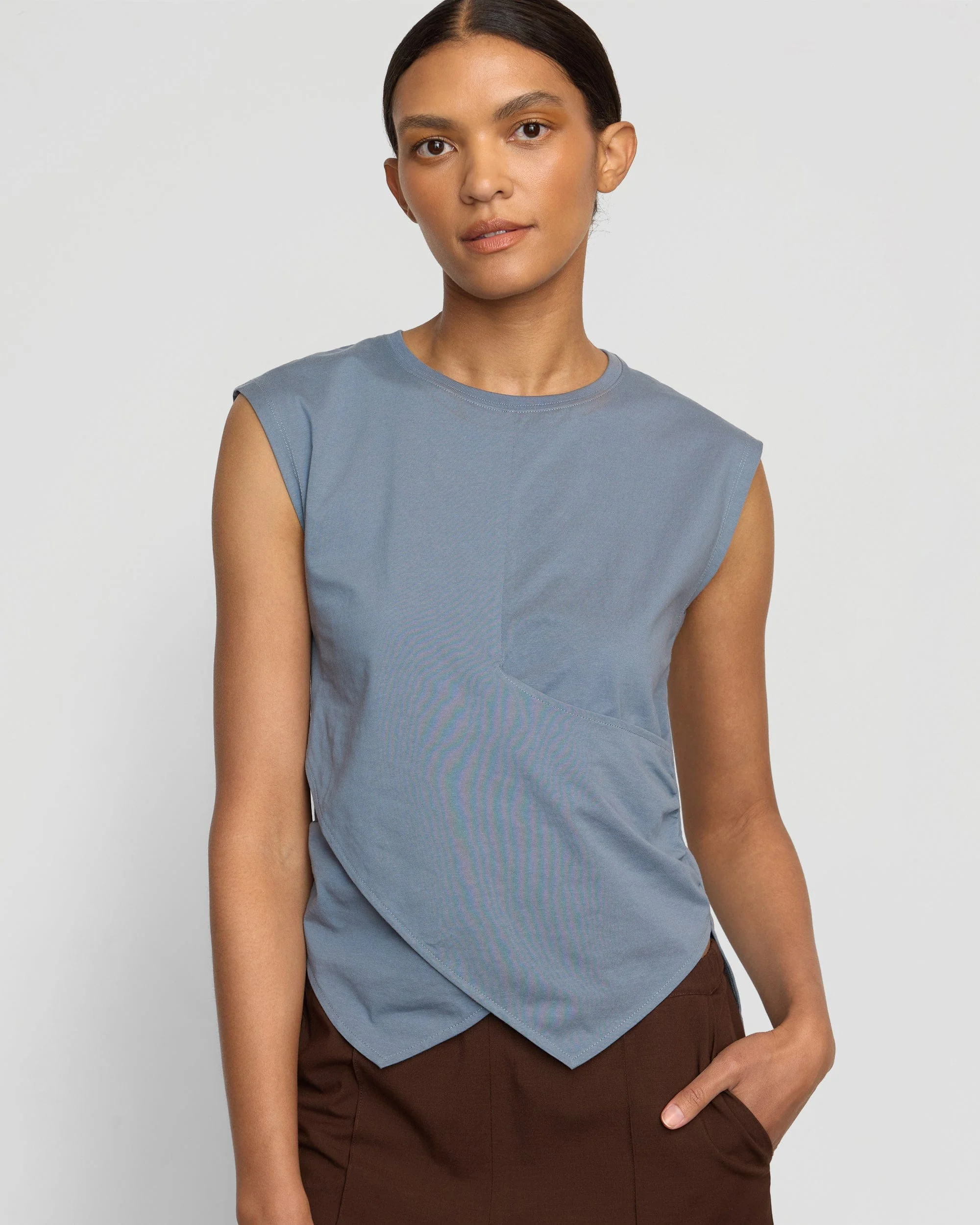 Janelle Front-Wrap Jersey Tee